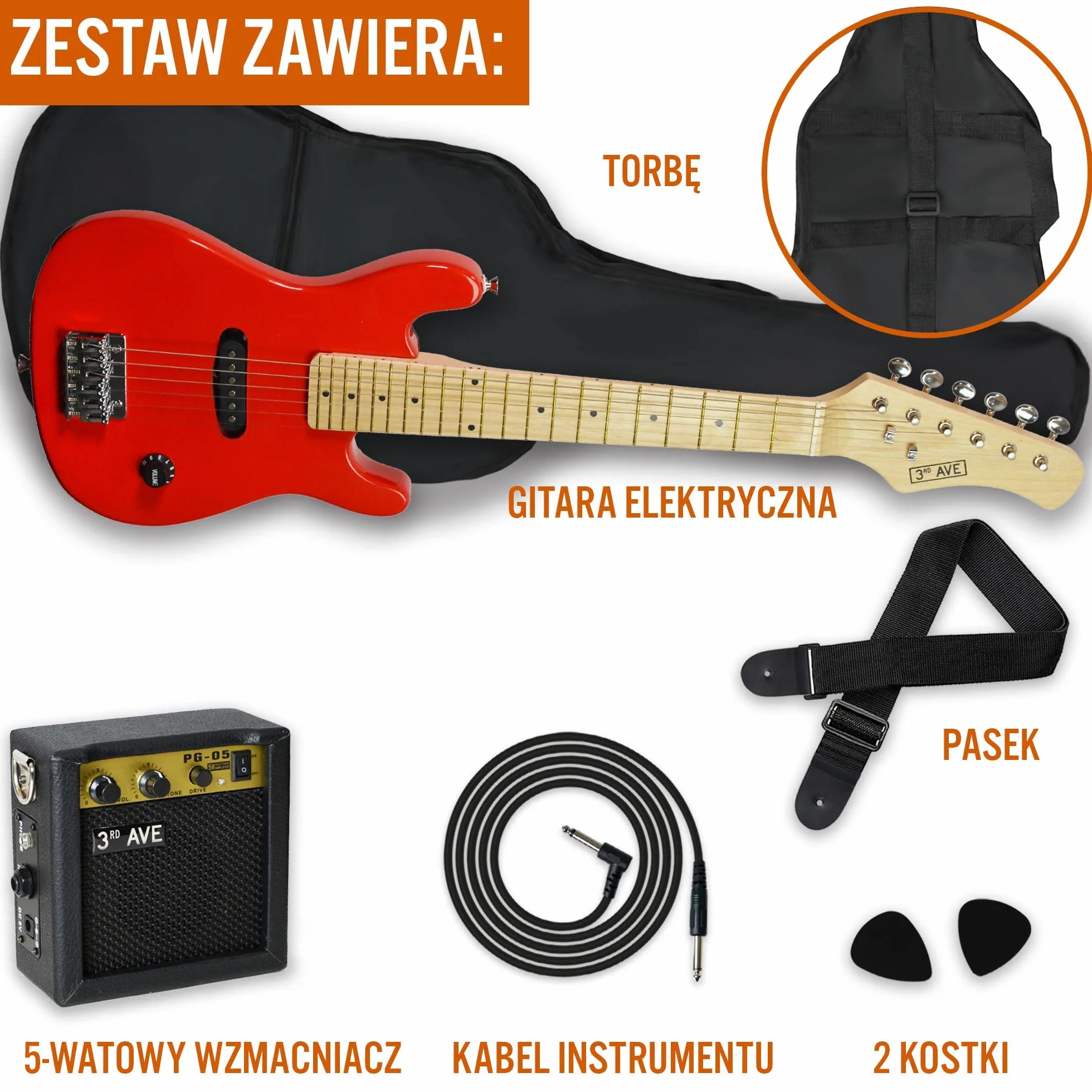 Zestaw gitary elektrycznej dla dzieci 1/4 5-watowy wzmacniacz przenośny czerwony