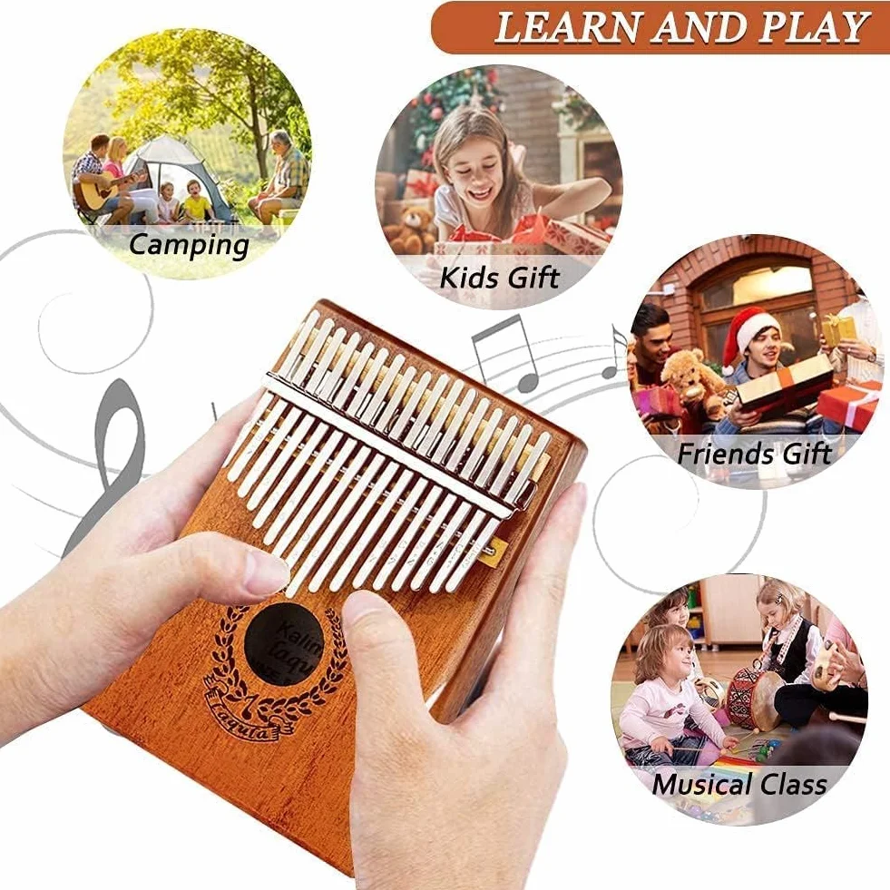 Kalimba 17 Klawiszy Fortepian – Przenośny Mbira Sanza Palec Fortepian Profesjonalny Instrument Muzyczny z Instrukcja Nauki, Młotek Strojeniowy Prezent Dla Dzieci Dorosłych