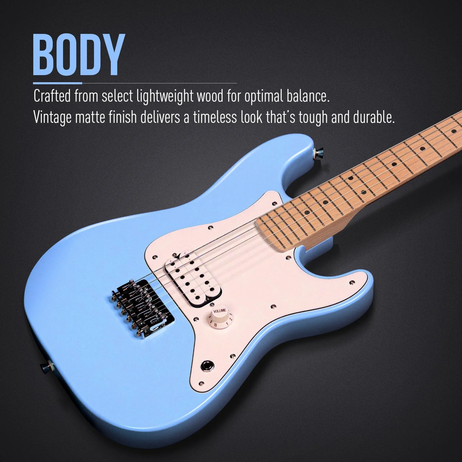 SONICAKE Gitara elektryczna dla Początkujący 30", korpus z litego drewna z przetwornikiem Humbucker, jednoczęściowa drewniana rękojeść i klawiatura, QGT-50 Niebieski