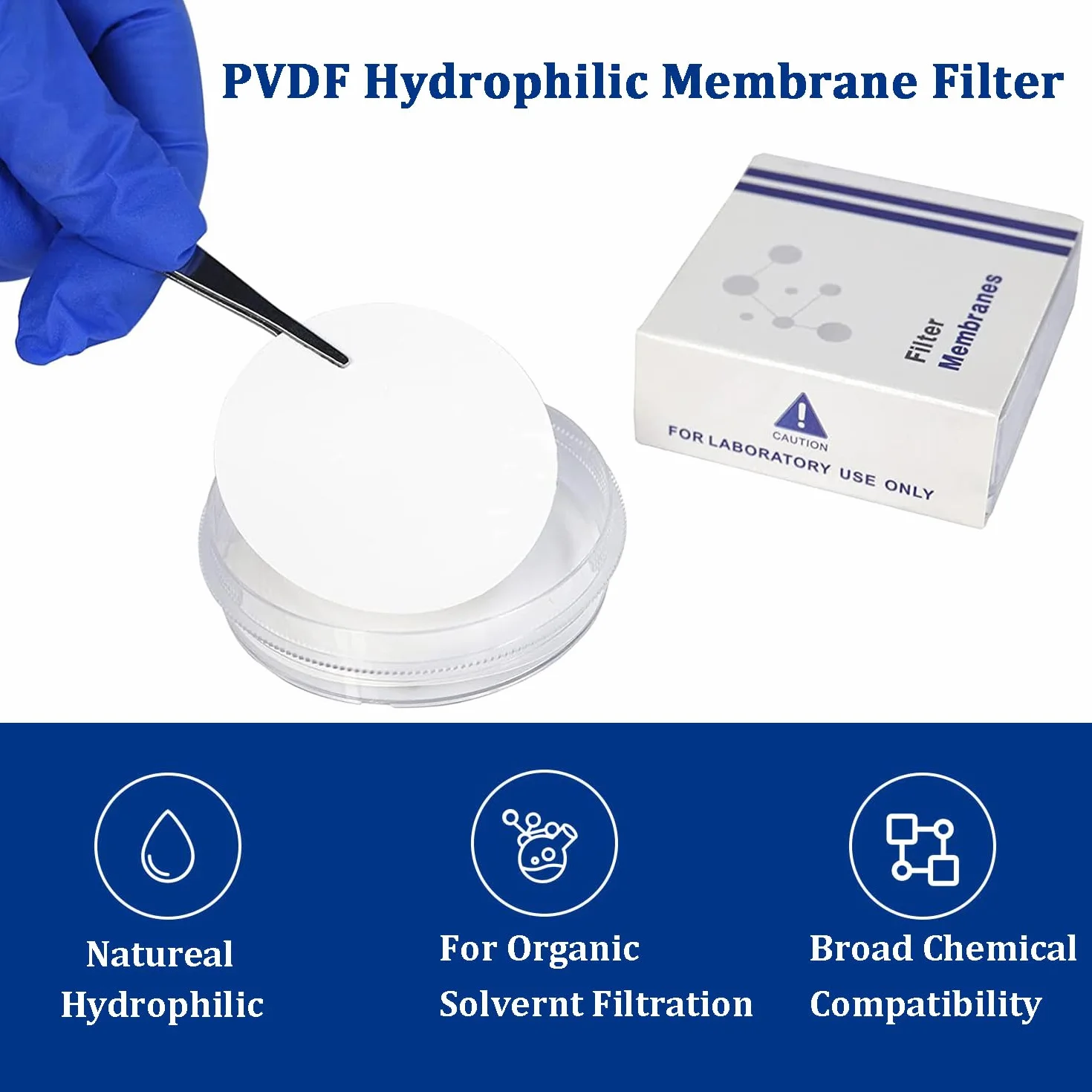 PVDF filtr membranowy do szyb, hydrofilowy, średnica 47 mm, rozmiar porów 0,22 µm, opakowanie 50 sztuk