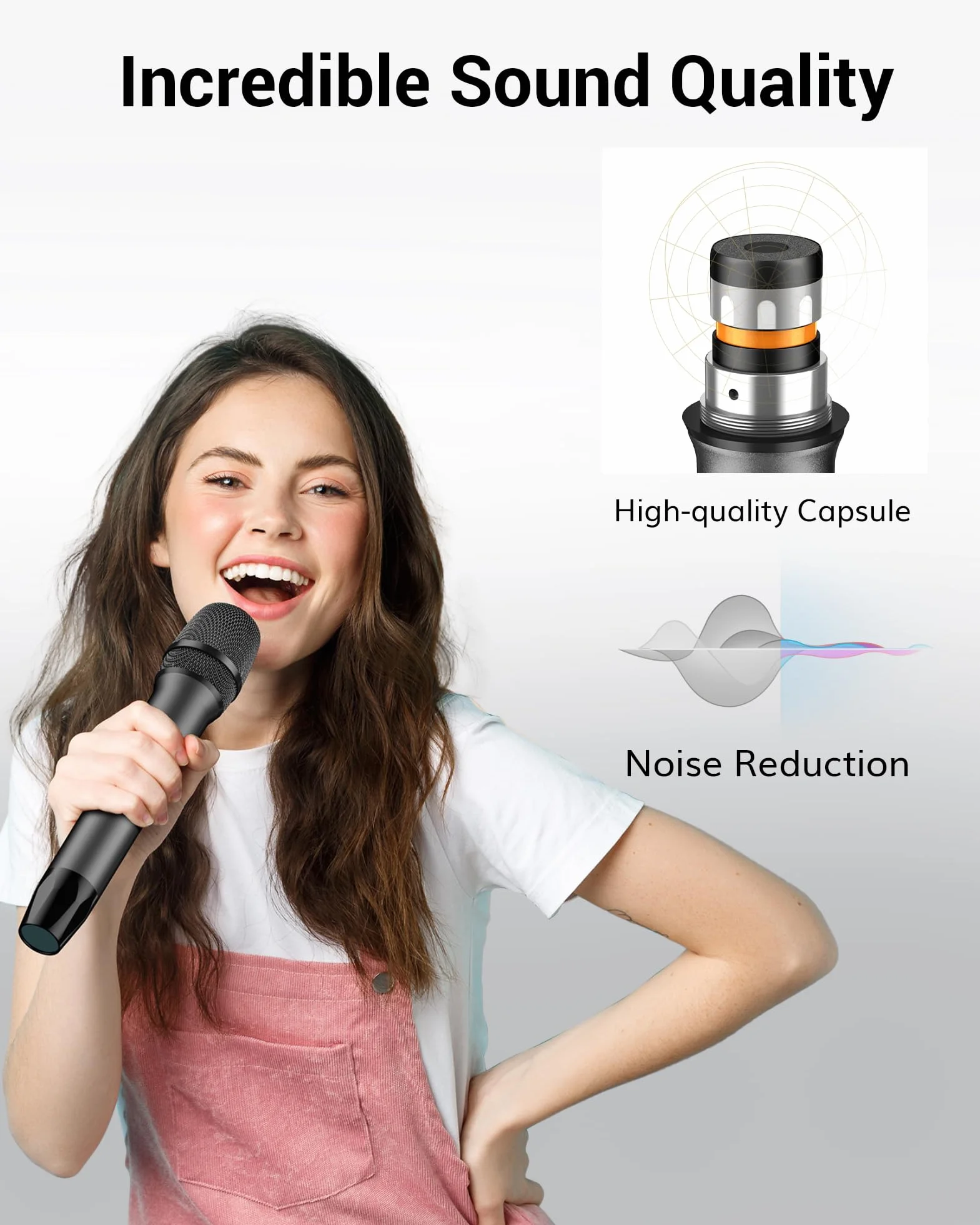 Mikrofony bezprzewodowe, TONOR podwójny ręczny dynamiczny system mikrofonowy do odbiornikiem do karaoke, KTV, wesela, imprezy, kościoła, 2x5 UHF regulowane częstotliwości, 60M szary
