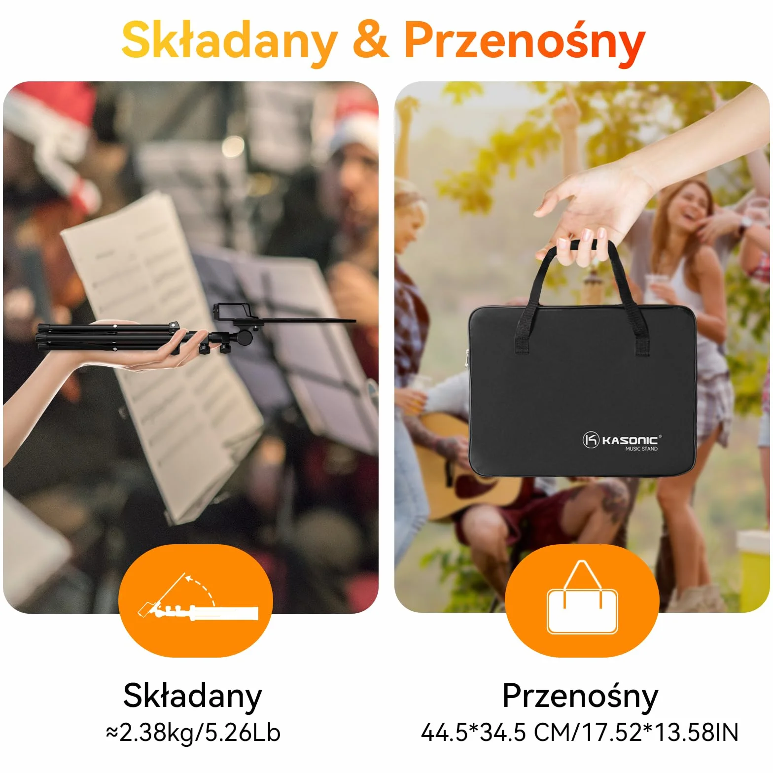 K Kasonic Składany Stojak na Nuty, 2 w 1 Składany Stojak na Nuty z Folderem na Nuty, Przenośny Zestaw Stojaka na Książki Muzyczne do Występów, Stojak na Nuty Trójnogowy na Potrzeby Muzyczne, Czarny