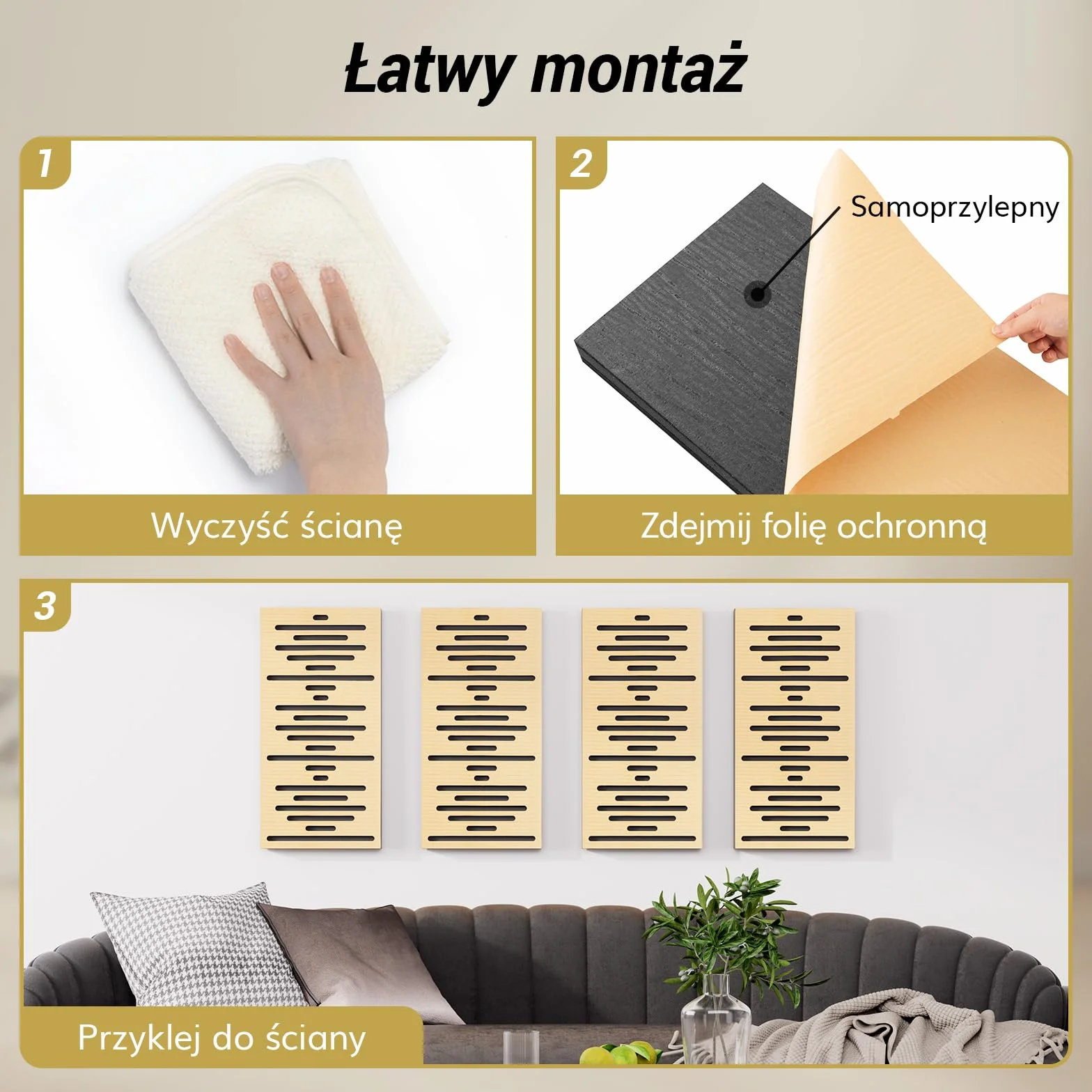 TONOR Panele Akustyczne z Forniru Drewnianego Samoprzylepne, 4 Sztuki 60x30x4,7 cm Panele Akustyczne Panele Scienne o Wyglądzie Drewna, Obróbki Akustycznej i Dekoracji Scian, Biuro, Drewno