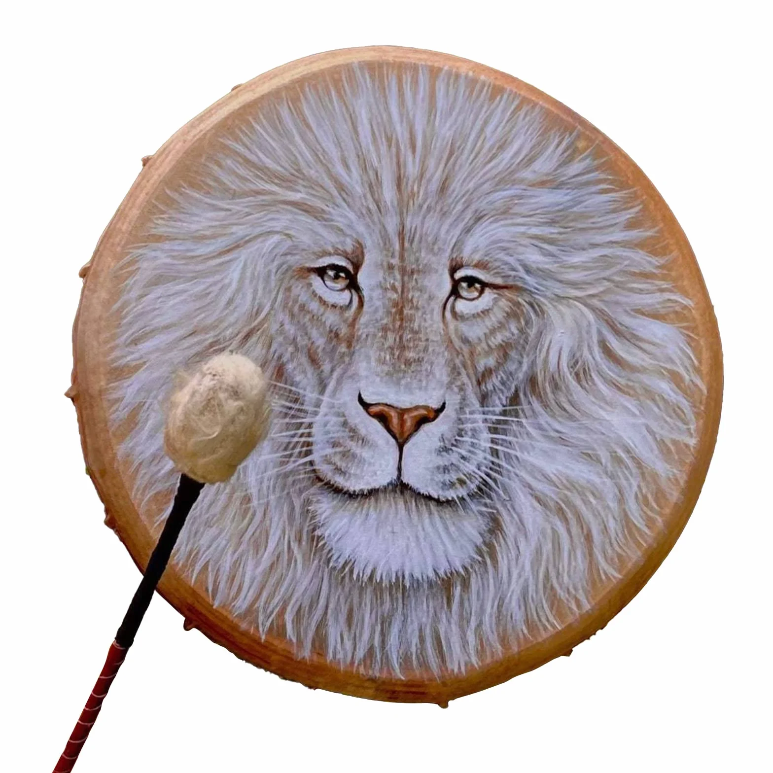 Ręcznie Wykonany Bęben Szamański z Motywem Lwa i pałką do perkusji. Instrument Duchowy do Uzdrawiania Dźwiękiem (Lew)