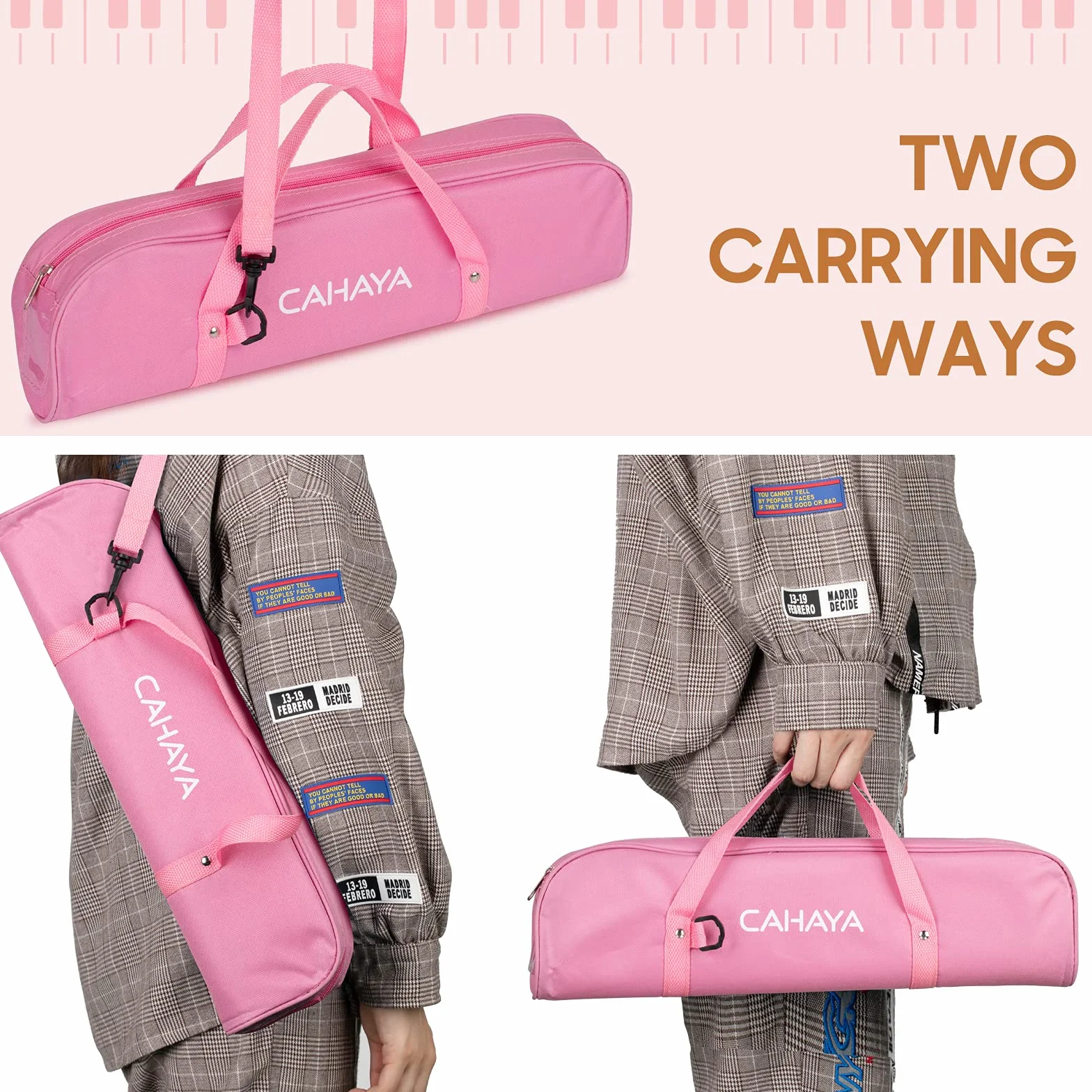 CAHAYA Melodica Instrument Melodica z 32 przyciskami, z torbą do przenoszenia, odpowiedni dla początkujących, studentów, prezent muzyczny dla chłopców i dziewczynek, różowy CY0050-3