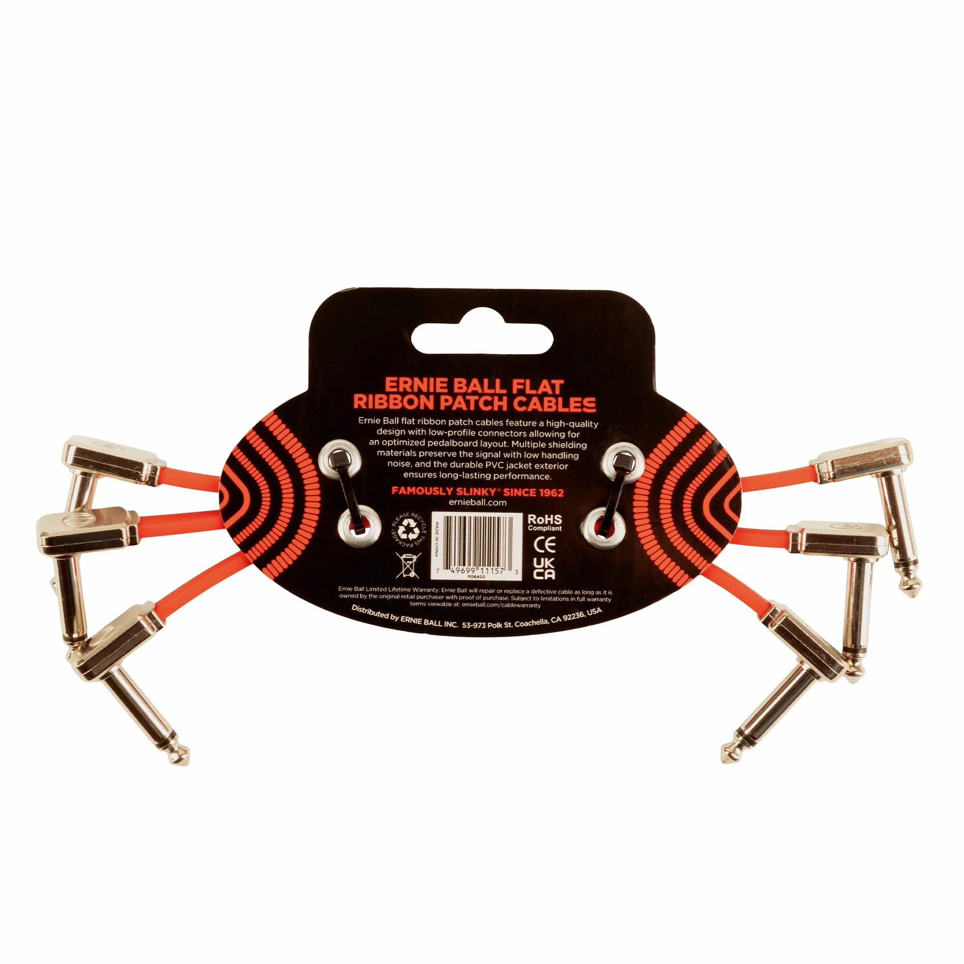 Ernie Ball 6" Flat Ribbon Patch Cable 3-Pack- Red