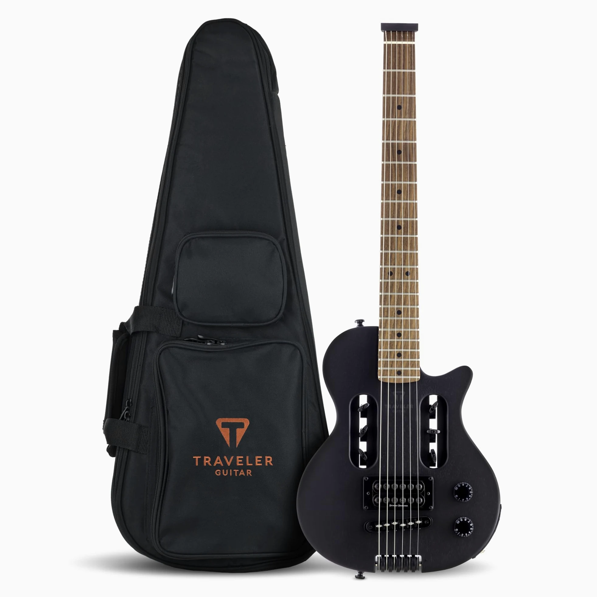 Traveler Guitar EG-1 Blackout Matte Black gitara elektryczna, mała gitara elektryczna ze wzmacniaczem słuchawkowym, pełna gitara podróżna w skali 24 3/10.2 cm, przenośna mini gitara, gitara bez głowy