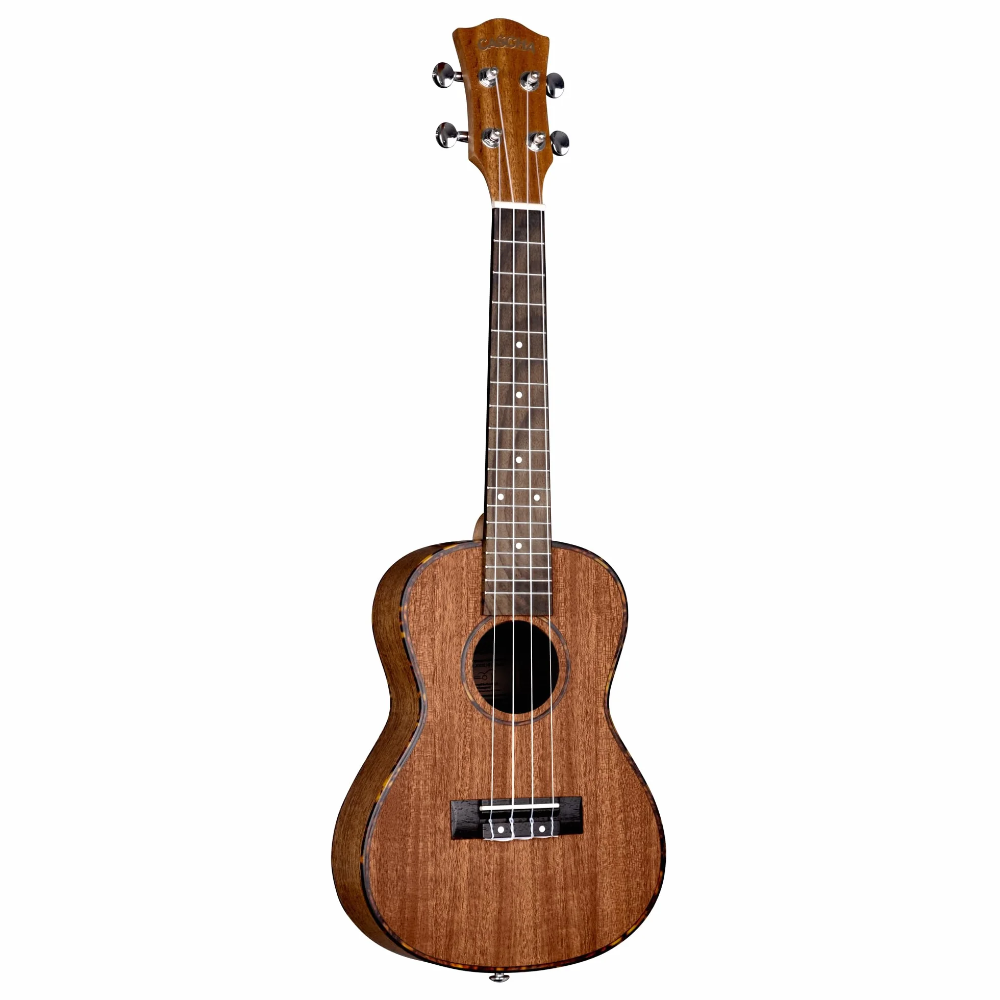 CASCHA HH 2036 DE Premium mahoniowe ukulele koncertowe zestaw ze strunami AQUILA, niemiecka metoda ukulele z DVD, wyściełana torba i 3 kostki