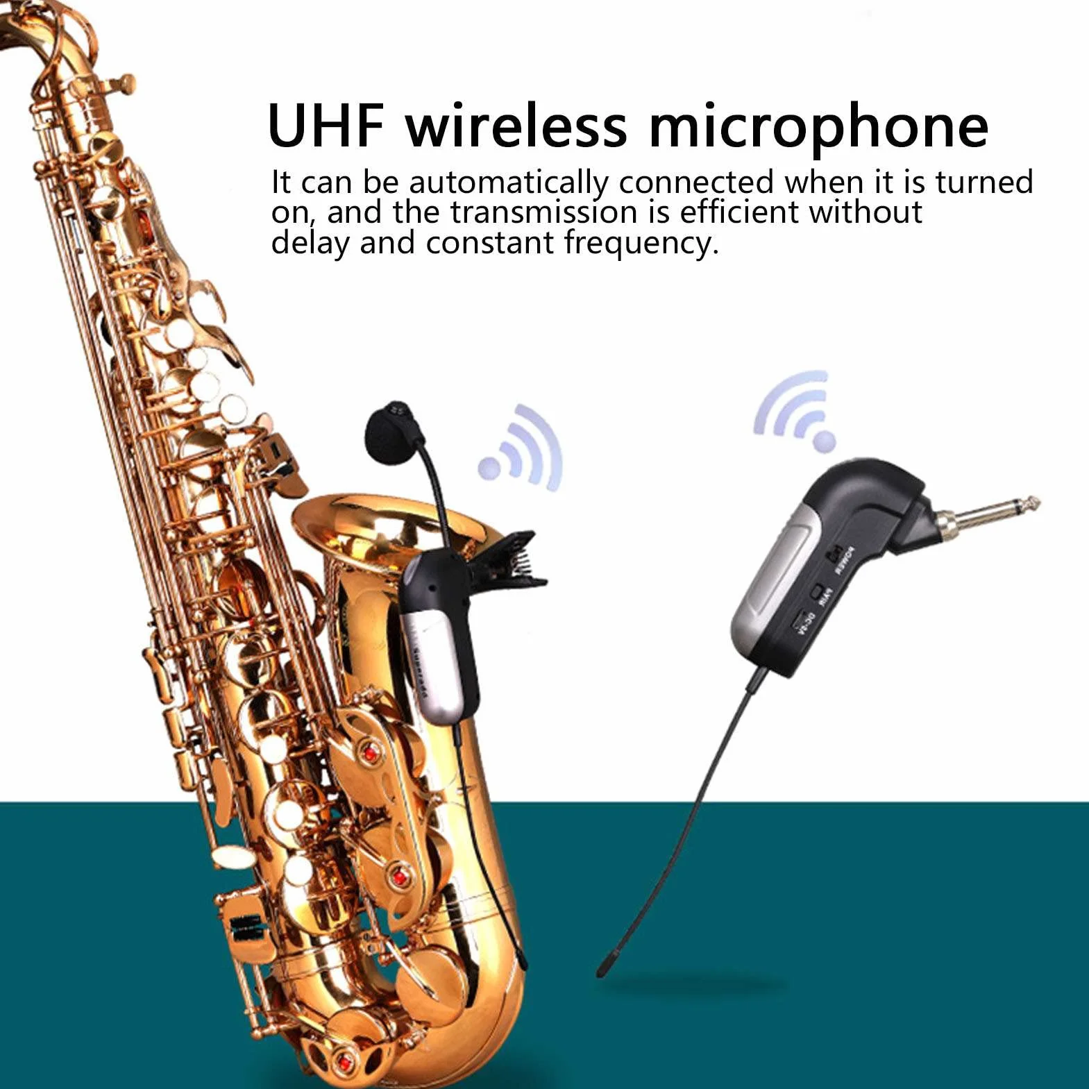 Bezprzewodowy Mikrofon Instrumentalny, Mikrofon Saksofonowy Instrument Bezprzewodowy Mikrofon UHF Kardioidalny Mikrofon Pojemnościowy na Gęsiej Szyi, do Rogów Trąbki Trumbone Saksofony
