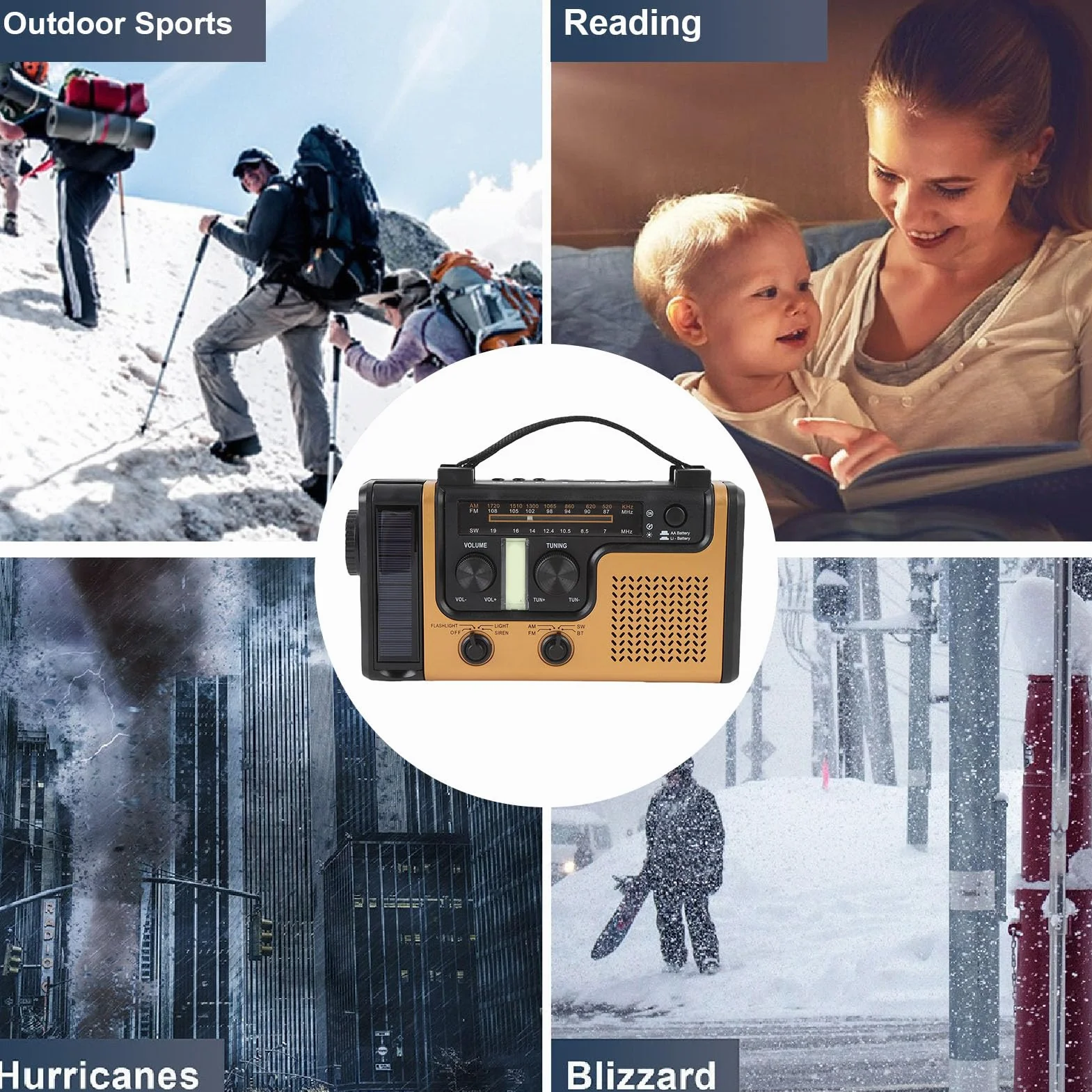 AM FM Solar Radio Radio, Bluetooth 5.0 Ręcznie Przenośne Radio z latarką, Alarm SOS, ładowarka do Telefonu Komórkowego, Małe Radia Pogodowe na Kemping, Awaryjne