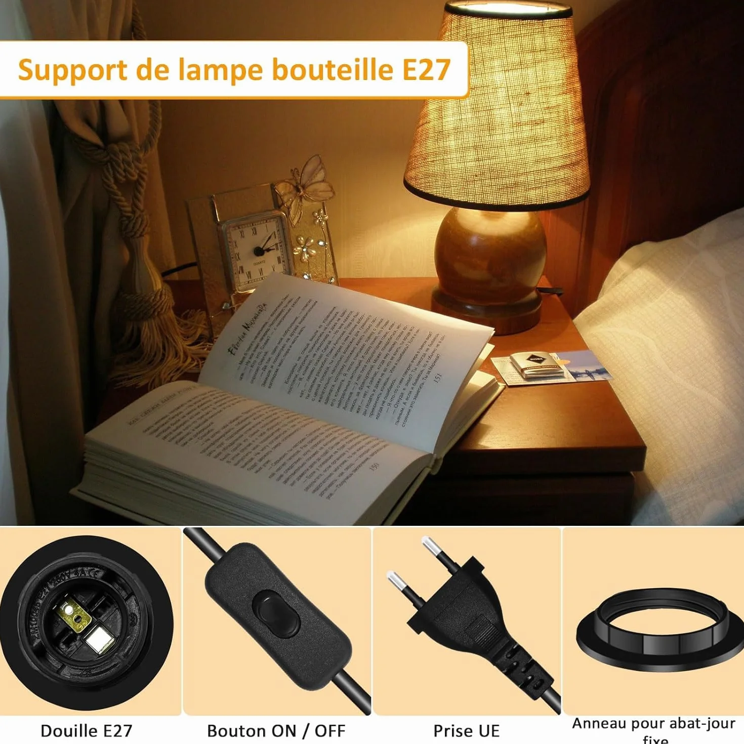 2 szt. oprawki do butelek E27, oprawka z przełącznikiem i kablem 1,8 m do butelek, maks. 60 W, zestaw DIY lamp butelkowych, oprawka E27 adapter do butelek do kreatywnych lamp stołowych, czarny