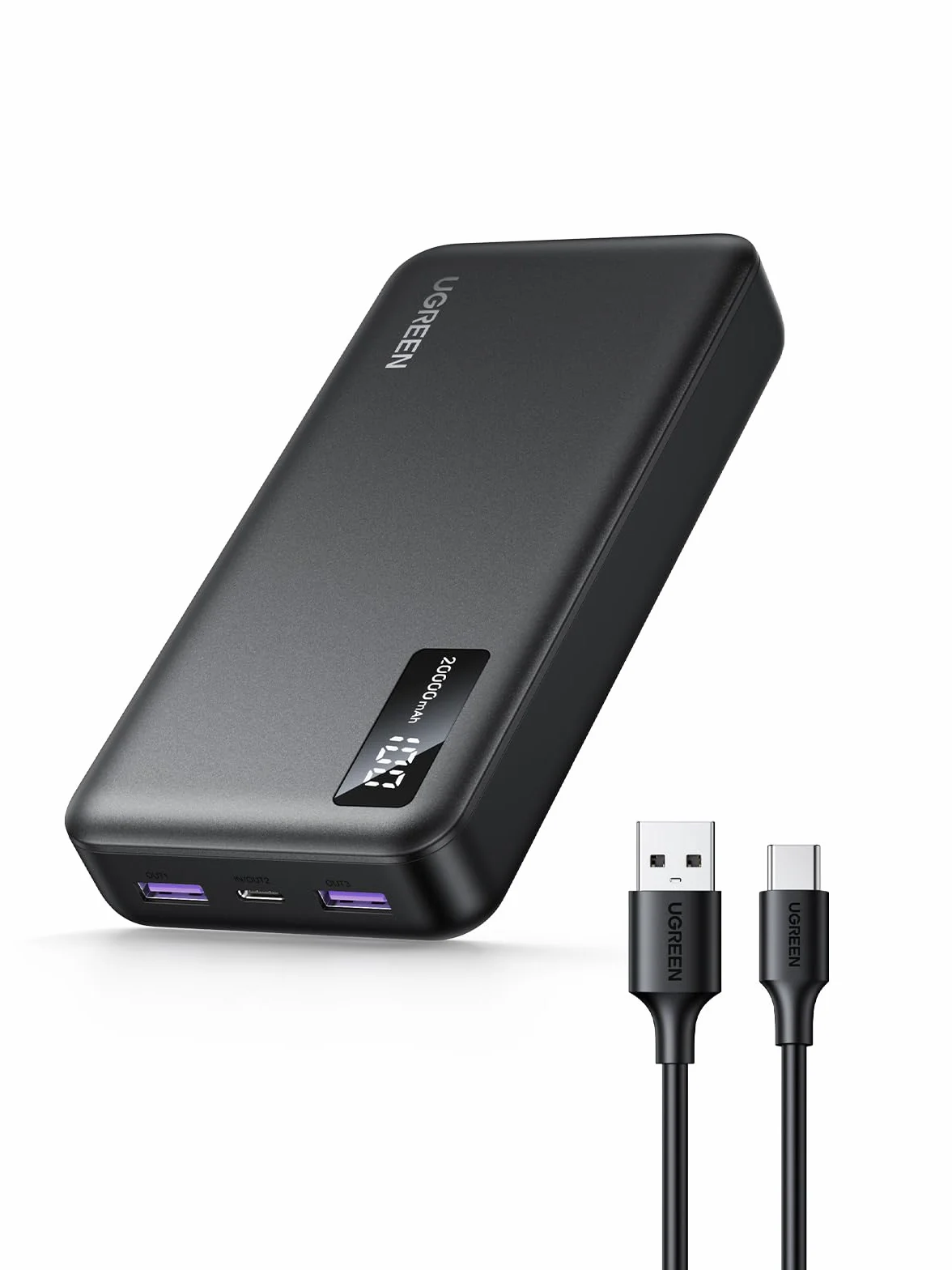 UGREEN Power Bank 20.000mAh 22.5W, Zewnętrzny bank energii z wejściem i wyjściem USB C PD 20W Powerbank z cyfrowym wyświetlaczem, kompatybilny z iPhone 15 Pro/Pro Max/15/14, Galaxy S24 Ultra innymi.