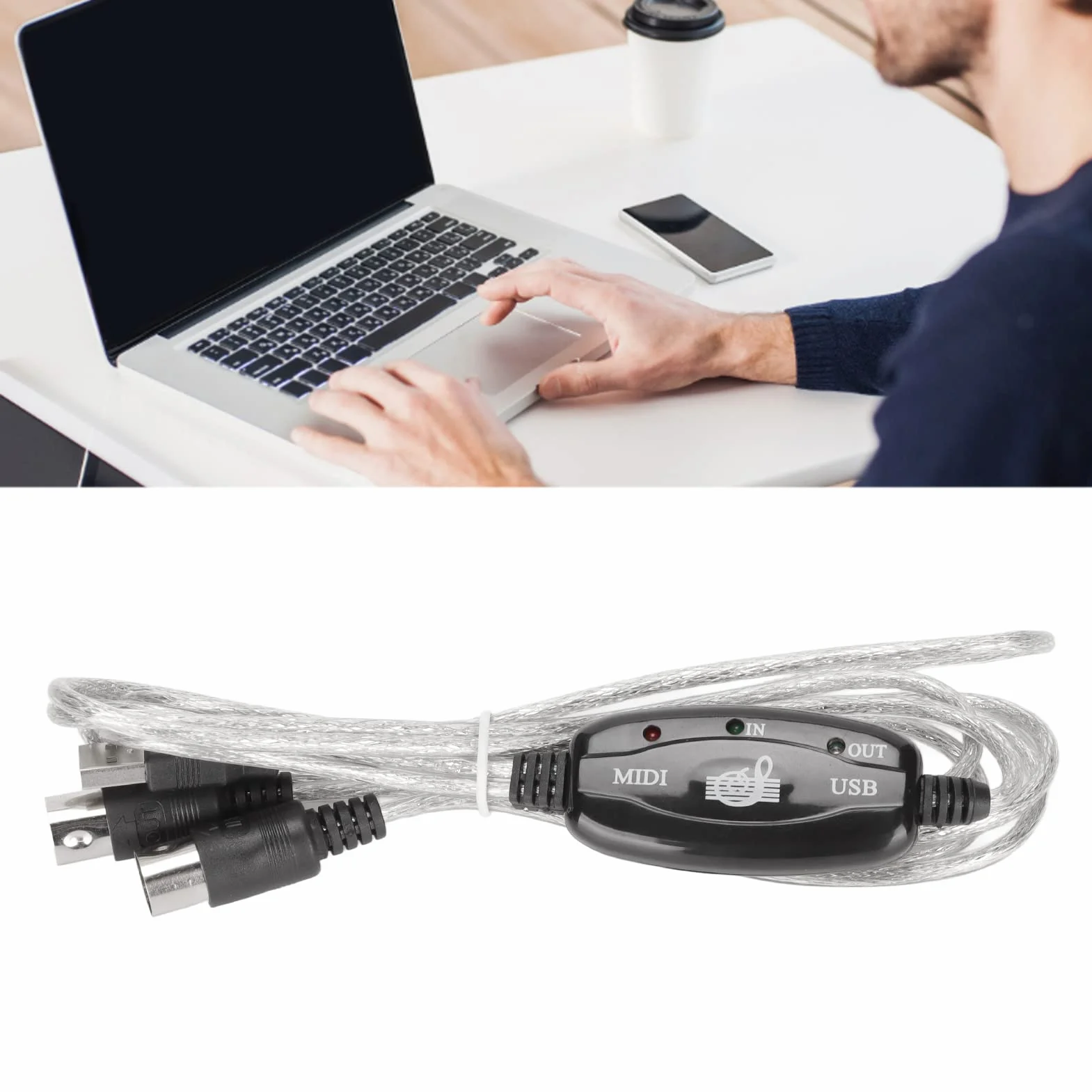 Kabel MIDI na USB Konwerter PC na Syntezator Studio Muzyczne Klawiatura Interfejs Kabel Wtyczka Kontroler Kabel Adaptera 16 Kanałów Komputer Laptop Wsparcie i Mac.