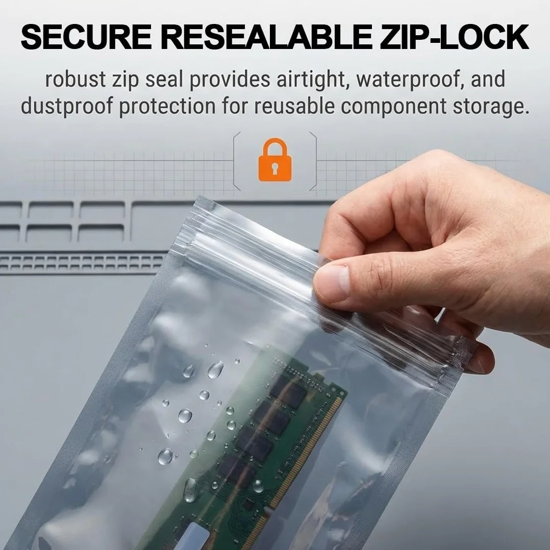50 sztuk Resealable Antistatic ESD Shielding Bags for PC Accessories and Sensitive Electronic Components