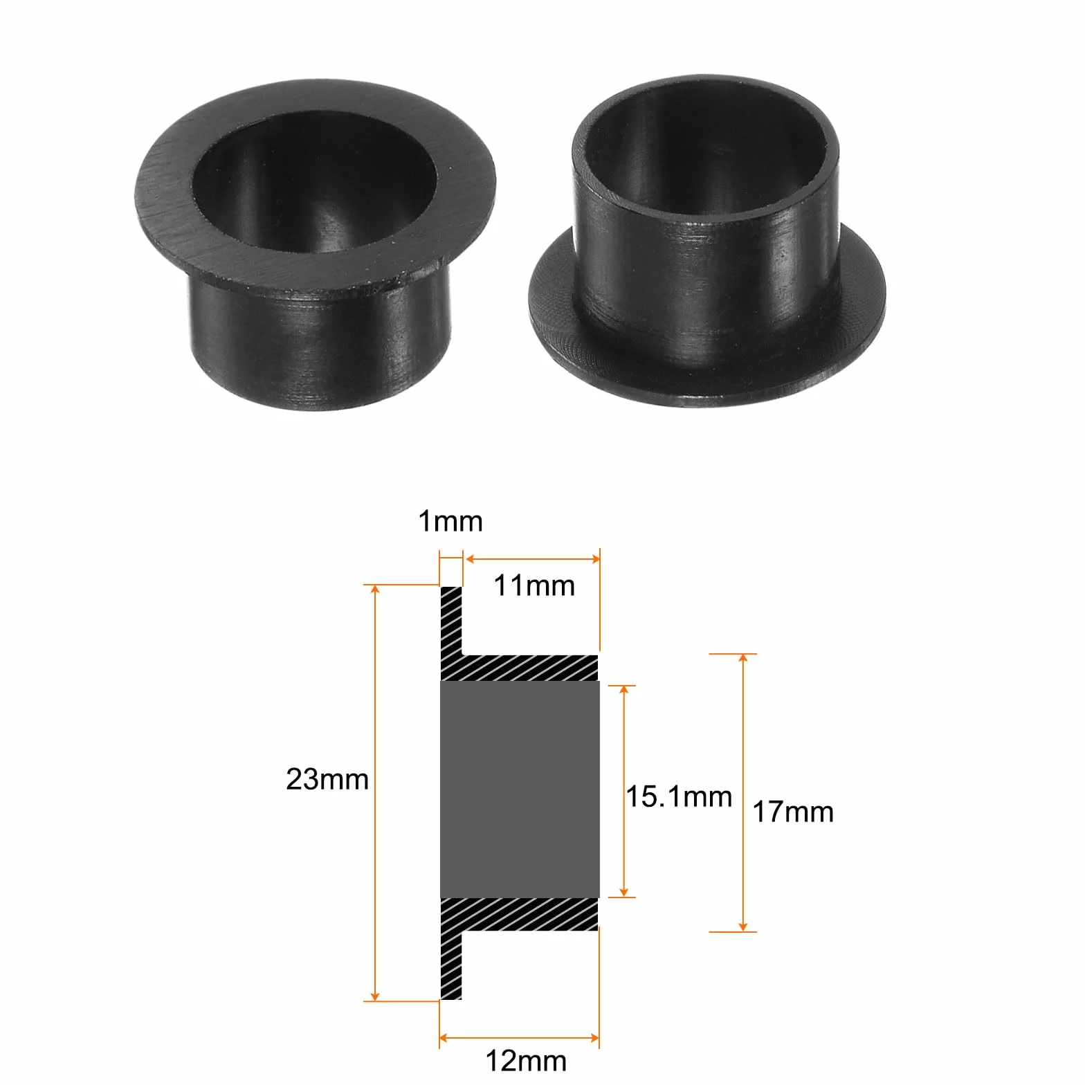 QUARKZMAN 4 szt. tuleja kołnierzowa łożysko 15,1 mm otwór 17 mm AD 12 mm długość nylonowe tuleje do wału czarne