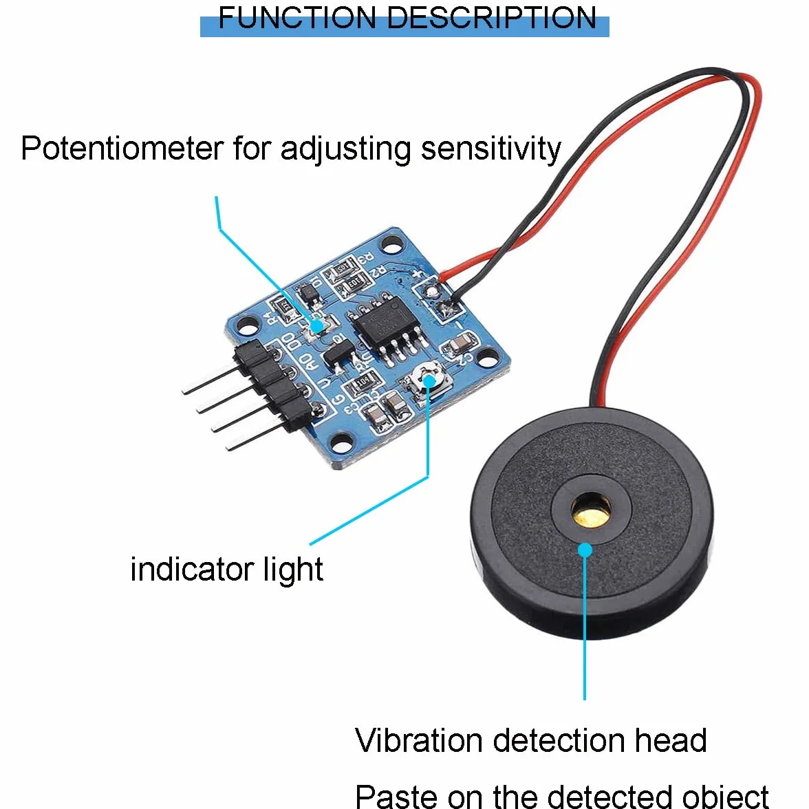 4 sztuki 5 V piezoelektryczny czujnik wibracji moduł przełączania TTL, dwa opcjonalne wyjścia AD/DO regulowany moduł przełącznika wibracyjnego z kablem DuPont do Arduino DIY