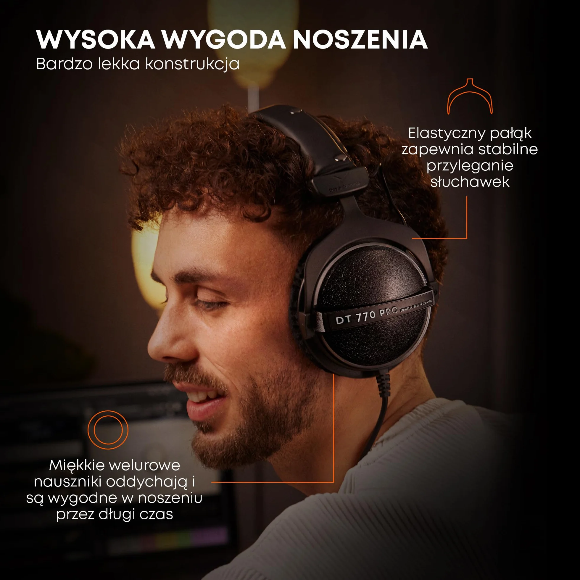 beyerdynamic DT 770 PRO 250 Ohm, nauszne słuchawki studyjne w kolorze czarnym. Zamknięta konstrukcja, przewodowe, idealne do studia i miksowania.