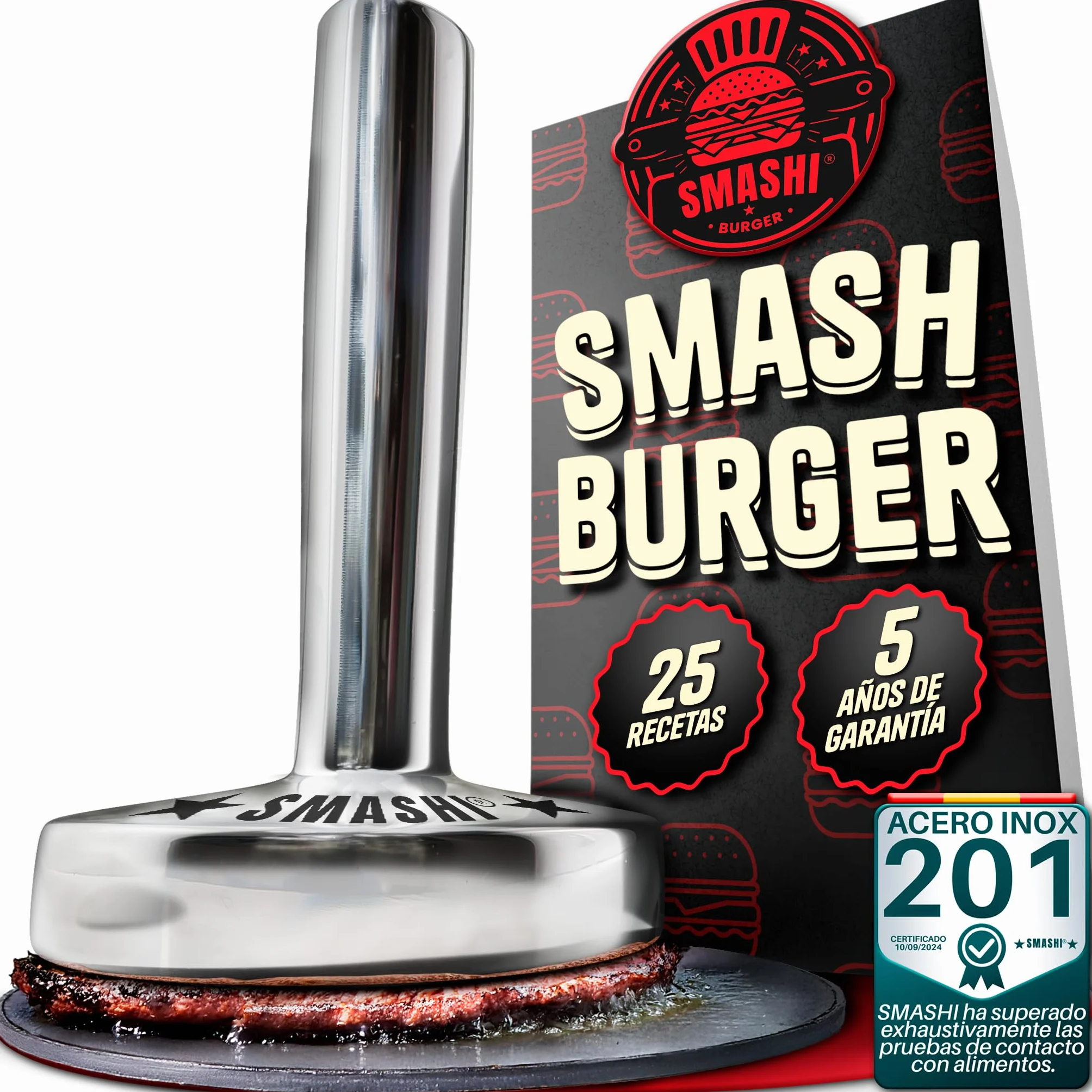 SMASHI Smasher młotek 700 g - 304 ze stali nierdzewnej do hamburgerów, profesjonalna prasa do hamburgerów do Smash Burger | Precyzyjny zestaw Smash Burger