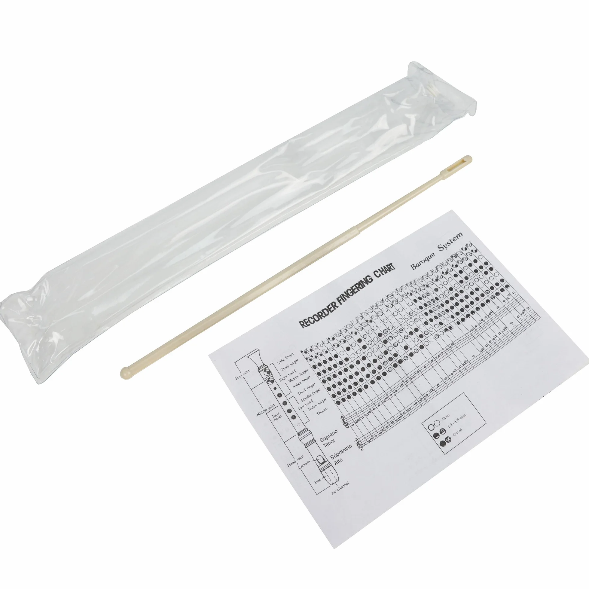 A-Star Sopran/Descant School Recorder Instrument, angielski/barokowy palcowanie-klucz C z wykresem do nauki, torbą, prętem do czyszczenia-beżowy