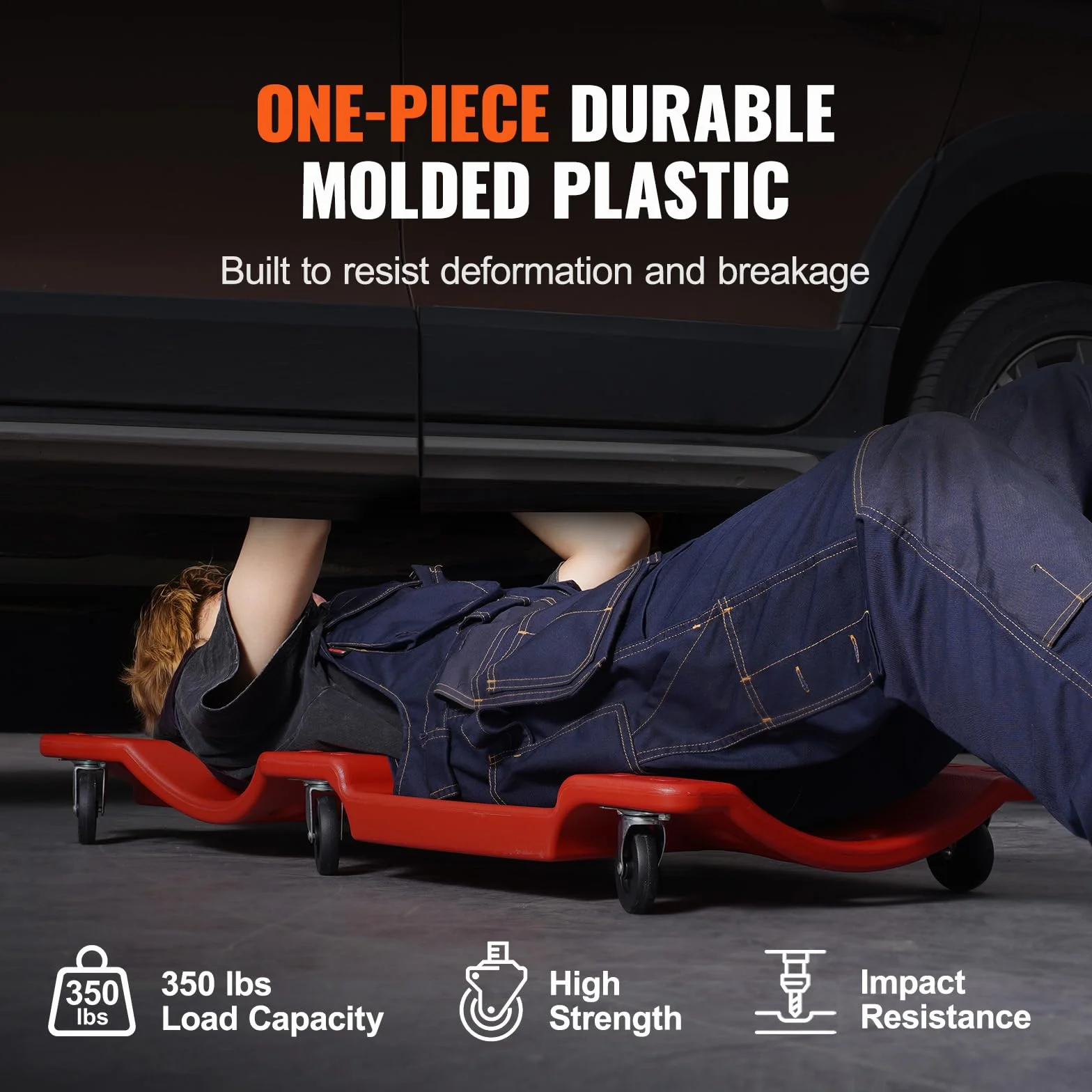 VEVOR Stół obrotowy dla mechanika z tworzywa sztucznego 914 mm nośność 158,8 kg, HDPE warsztat samochodowy ergonomiczna konstrukcja, wyściełany zagłówek dwie tacki narzędziowe