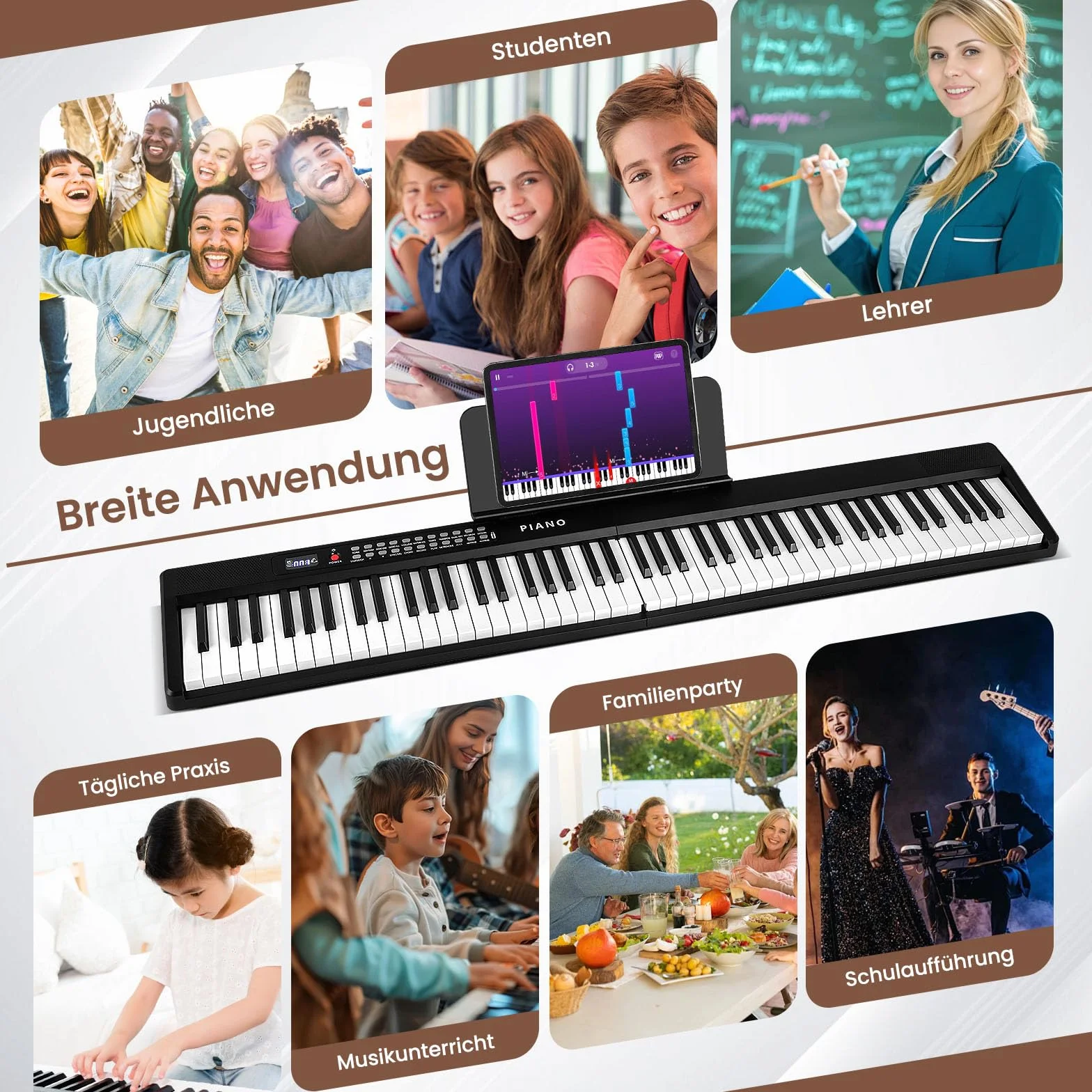 COSTWAY Pianino klawiaturowe 88 klawiszy, składane cyfrowe pianino z Bluetooth MIDI, 1000 rytmami, 1000 dźwiękami, 150 demo, dla dzieci z mikrofonem i torbą, E-Piano dla początkujących Czarny