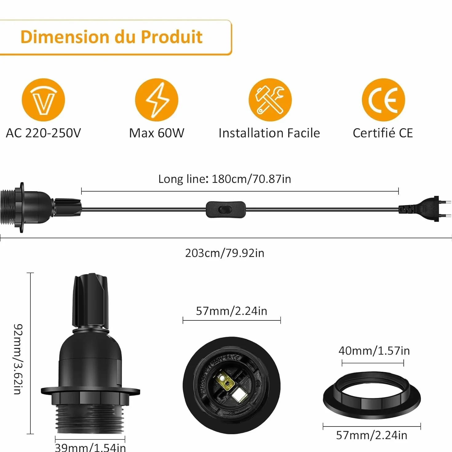 2 szt. oprawki do butelek E27, oprawka z przełącznikiem i kablem 1,8 m do butelek, maks. 60 W, zestaw DIY lamp butelkowych, oprawka E27 adapter do butelek do kreatywnych lamp stołowych, czarny