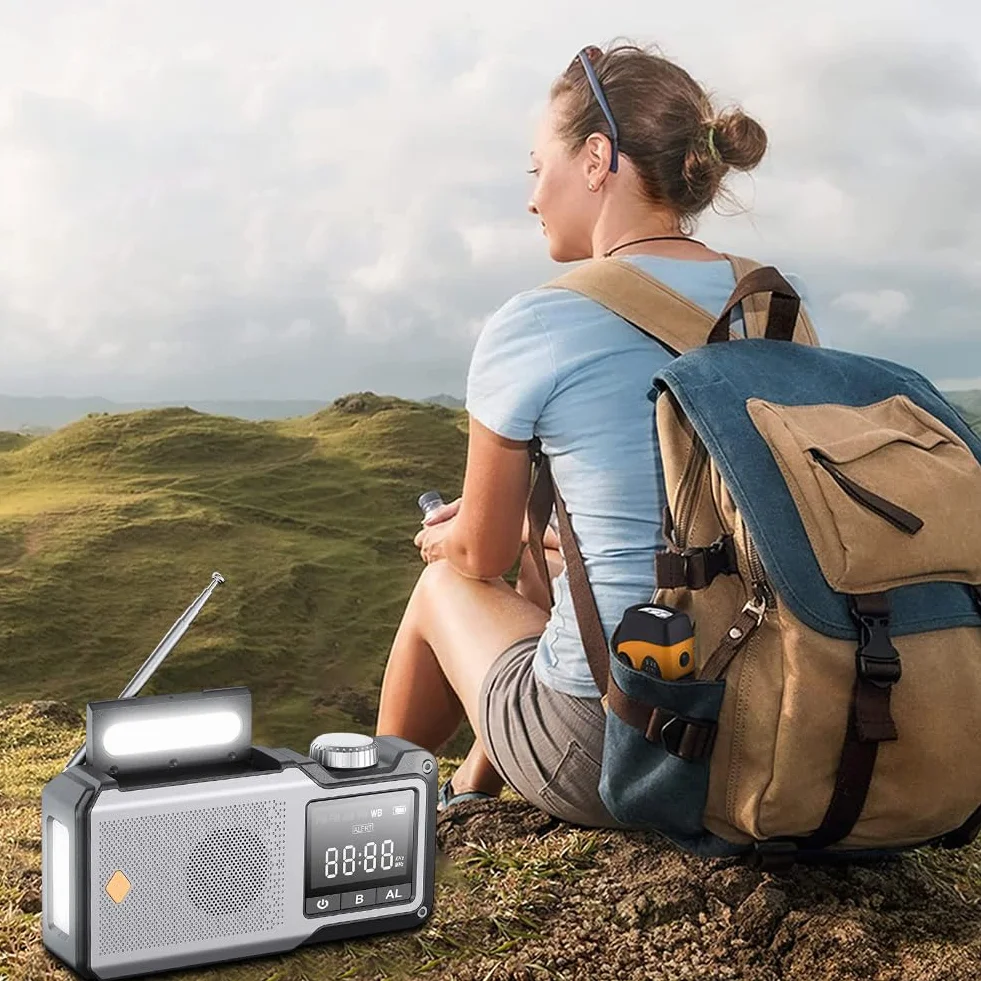 10000 mAh ręczne radio awaryjne AM/FM/WB Weather Radio solarne (kolor szary)
