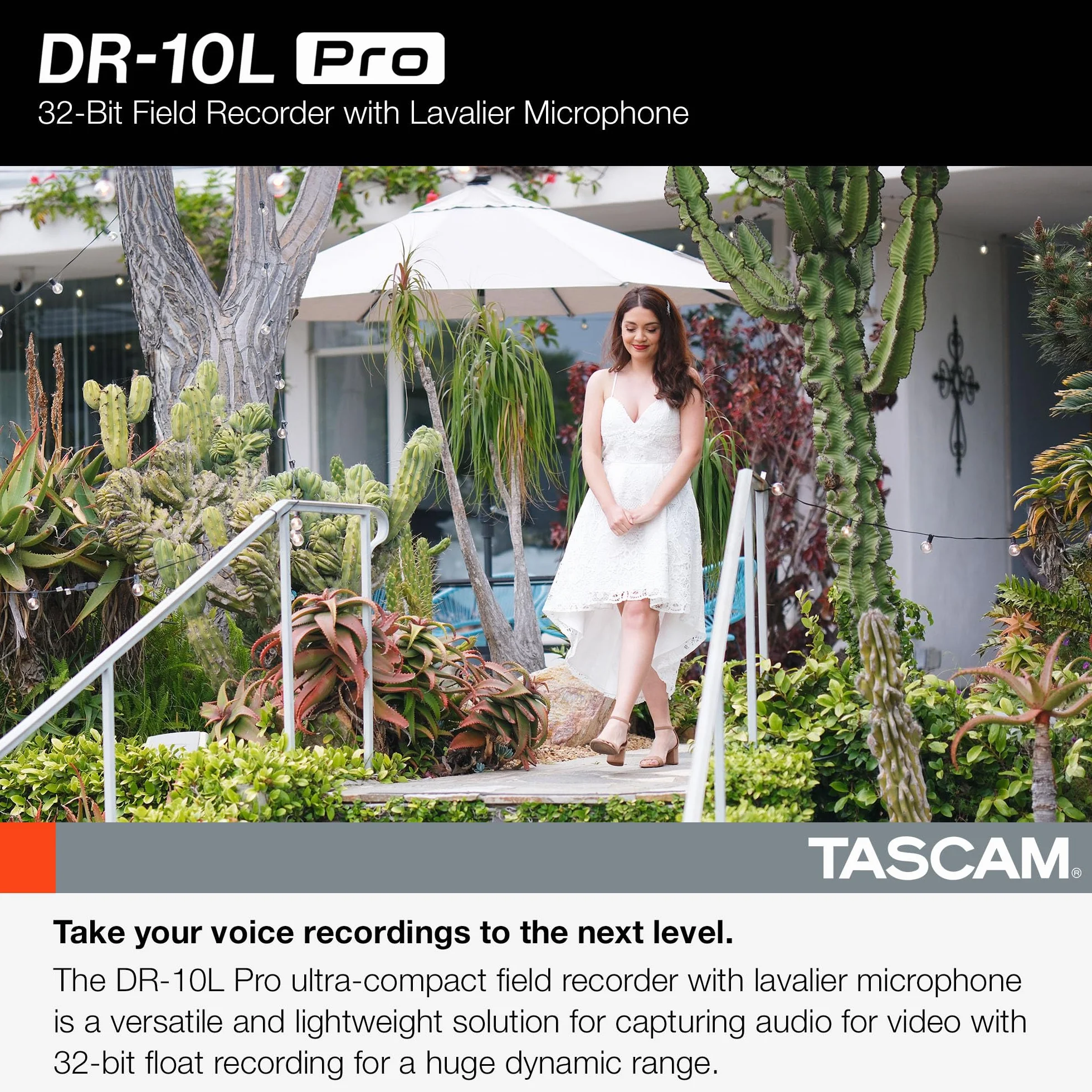 TASCAM DR-10L Pro – 32-bitowy rejestrator audio z mikrofonem lavalier, opcja Bluetooth do zdalnego sterowania i synchronizacji, obsługuje LTC Jam Sync