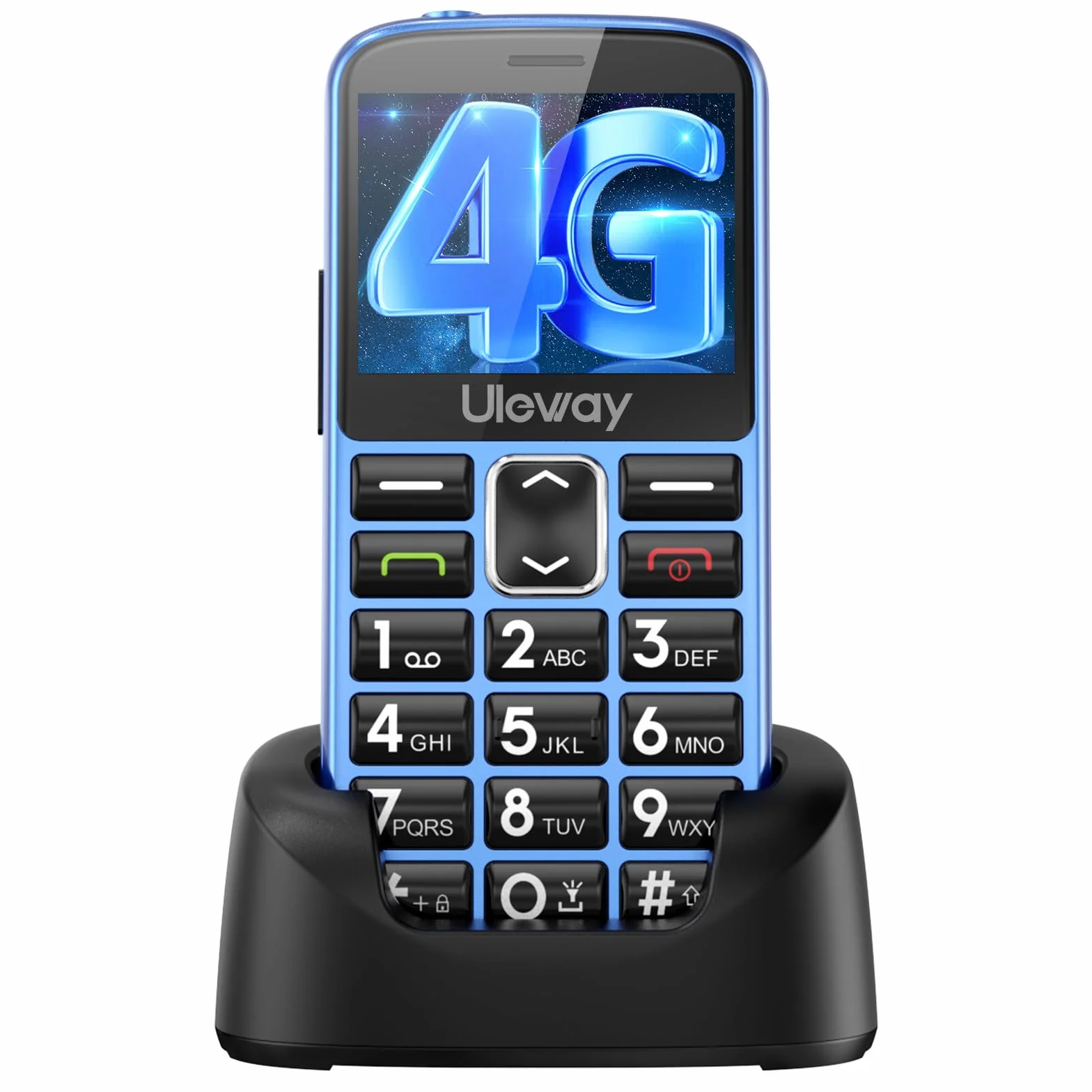Telefon komórkowy 4G dla seniorów bez umowy, telefon komórkowy z dużymi przyciskami, bez simlocka, telefon komórkowy dla seniorów ze stacją ładującą, przycisk alarmowy 1000 mAh, wyświetlacz 2,4