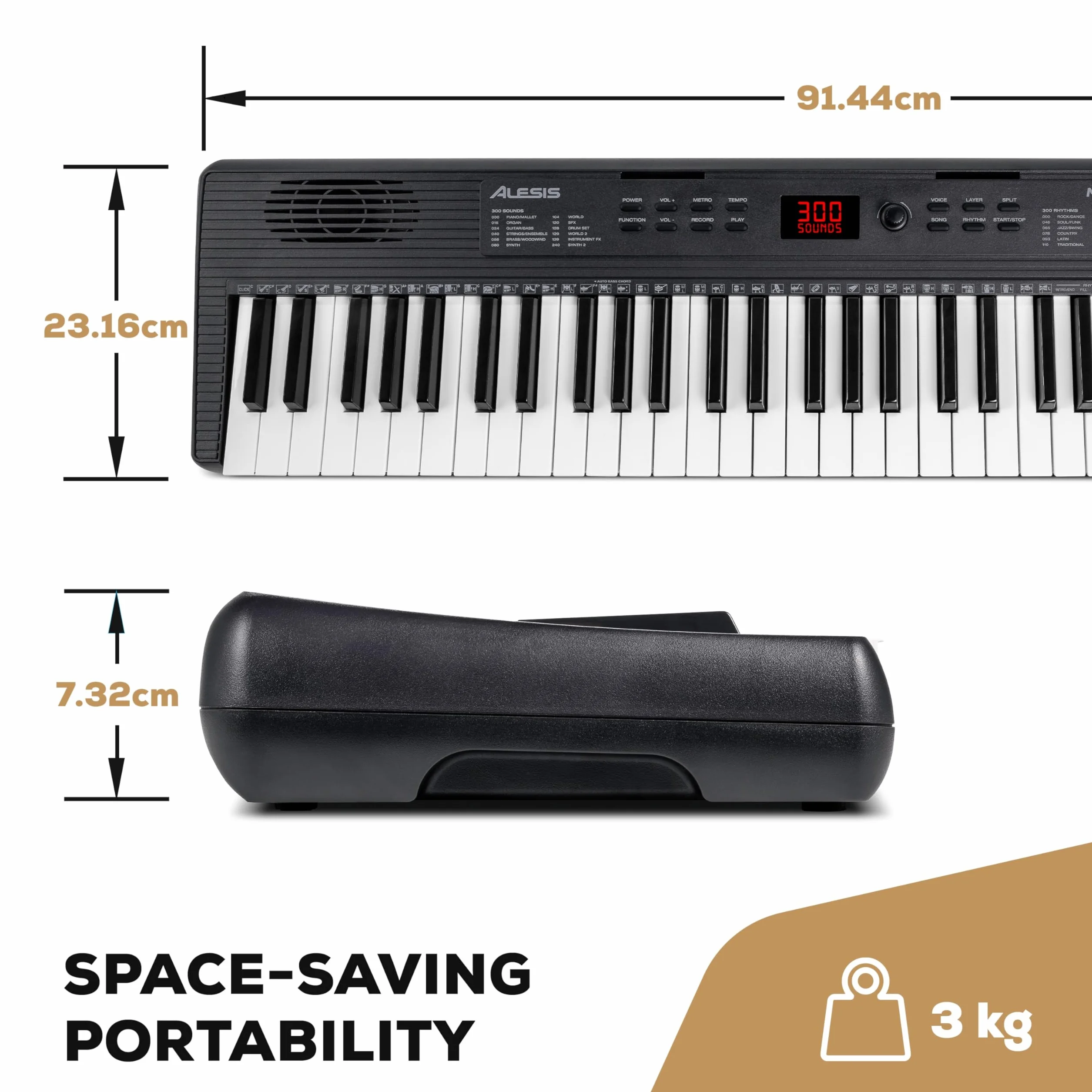 Alesis Melody 61 Pianino dla Początkujących z 61 Klawiszy, Głośniki, Stojak, Ława, Słuchawki, Podpórka pod nuty/tablet, 300 Brzmień i Lekcje gry