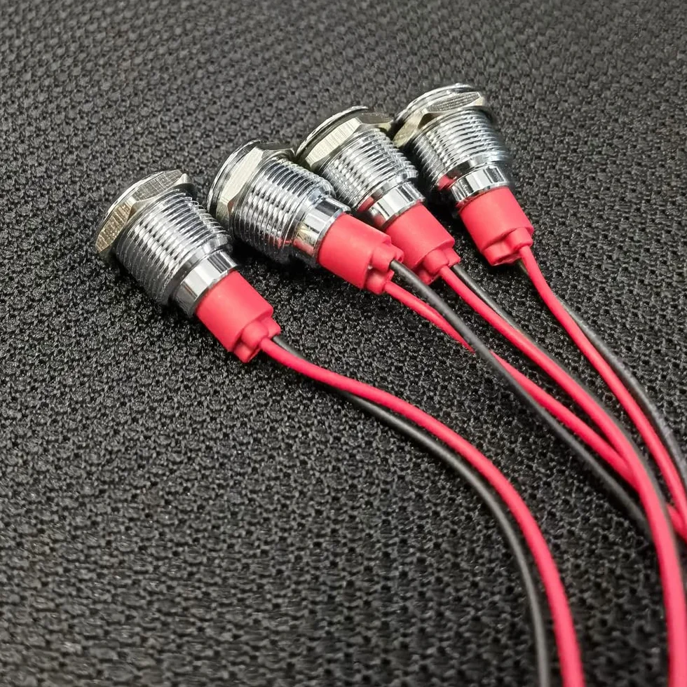 GUUZI 12mm Lampka Kontrolna LED 12-24V Wodoodporna Lampka Sygnalizacyjna Panel Metalowy Wskaźnik LED Lampka Sygnalizacyjna Mocowanie Panelu Głowica Płaska z Przewodami Srebrny Skorupa(Zielony, 4 szt)