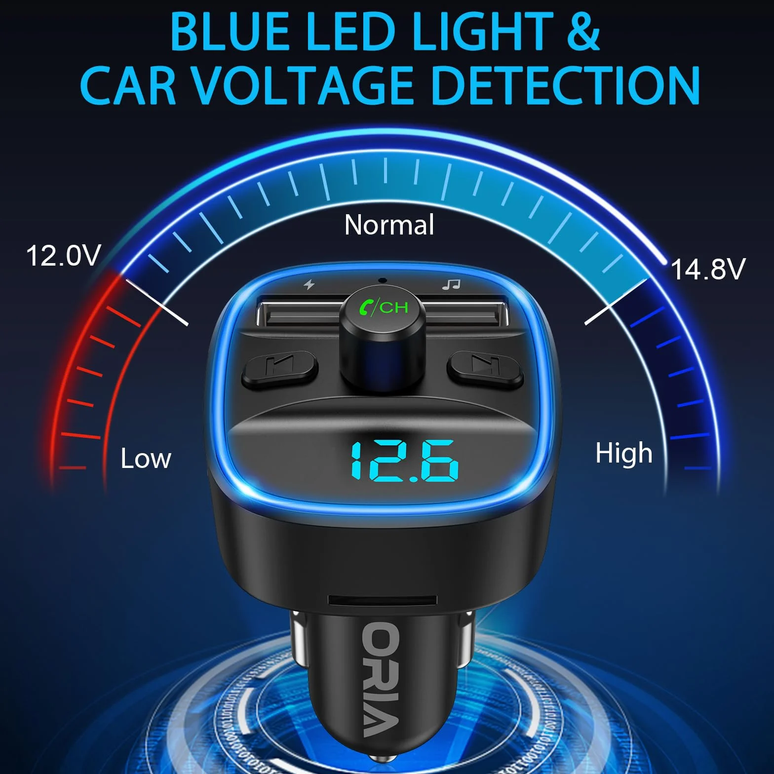 ORIA Samochodowy adapter Bluetooth, nadajnik FM Bluetooth 5.3 do radia samochodowego z podwójną ładowarką USB, połączenia bez użycia rąk, obsługa odtwarzacza muzycznego karty TF i dysku USB (w