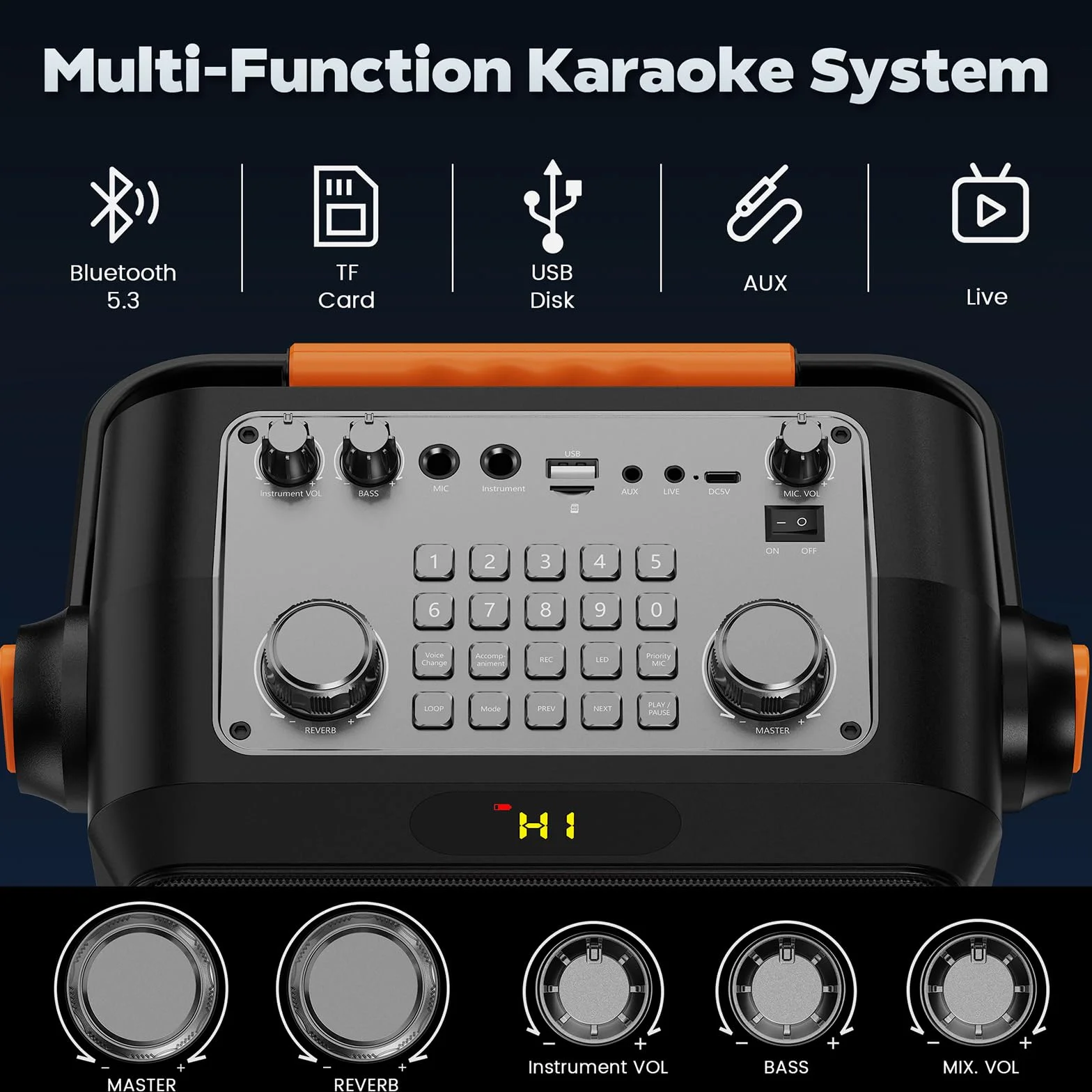 JYX Karaoke z 2 mikrofonami, głośnikiem Bluetooth i światłami DJ-skimi dla dorosłych i dzieci, PA Profesjonalny przenośny system karaoke na imprezę w domu, na zewnątrz