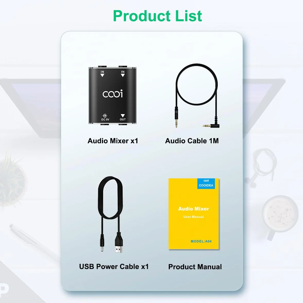 2-kanałowy mikser audio stereo - metalowa obudowa, obsługa interfejsu AUX, 2 wejścia i 1 wyjście, mini mikser dźwięku stereo z 1-metrowymi kablami audio - do komputera PC, telefonu, laptopa, słuchawek