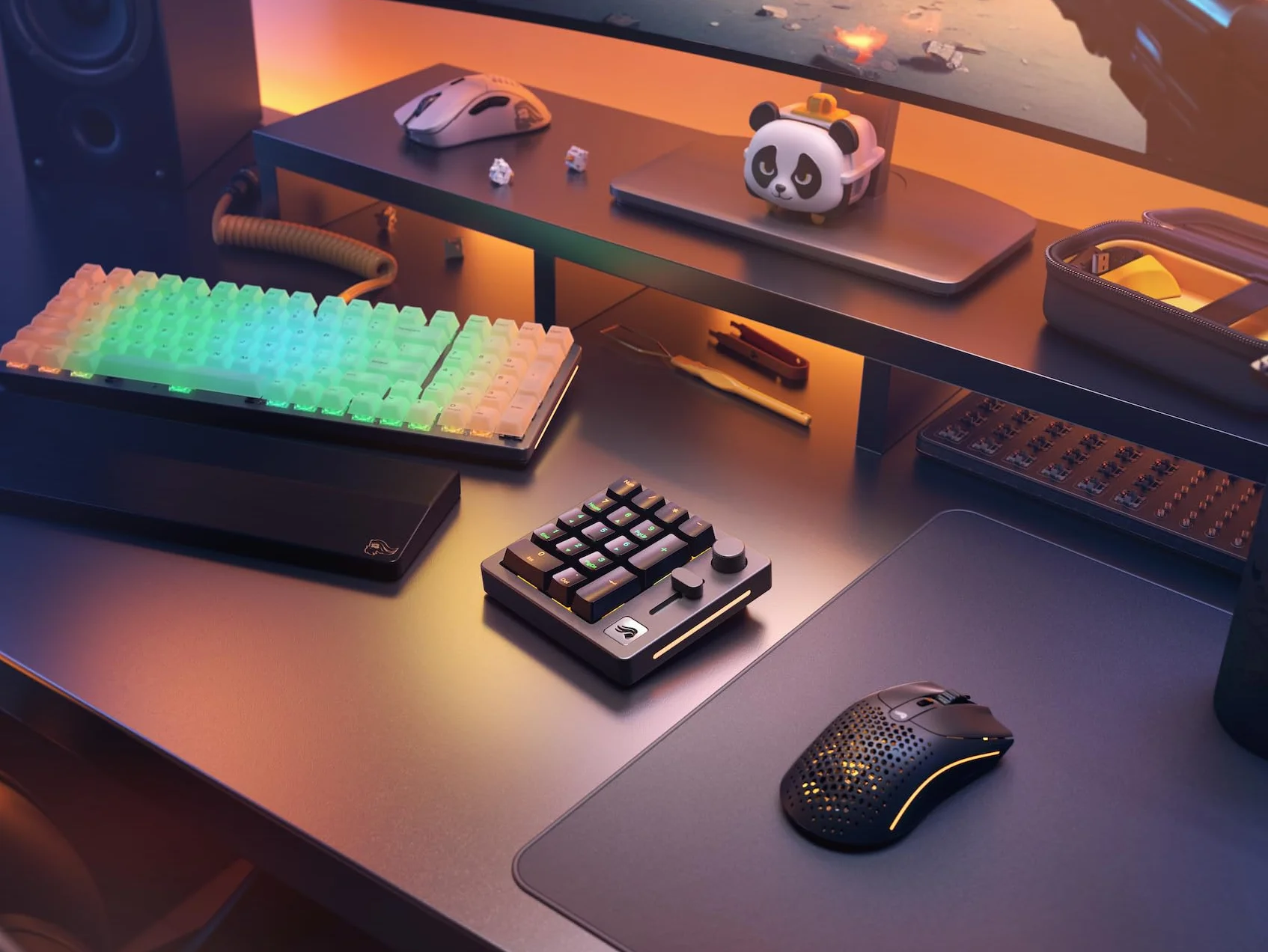 Glorious Gaming GMMK – przewodowo lub bezprzewodowo (Bluetooth), aluminium, suwak do konfiguracji i gałka do obrotów, RGB, 18x ABS doubleshoot – Czarny