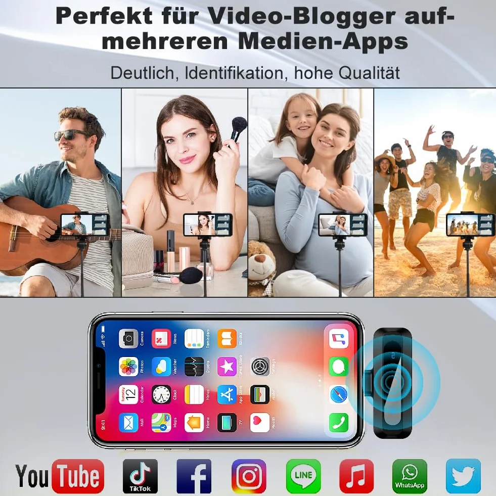 Aohcae Bezprzewodowy mikrofon krawatowy, mini mikrofon do iPhone'a i Androida, vlogowanie, Facebook, Live, TikTok