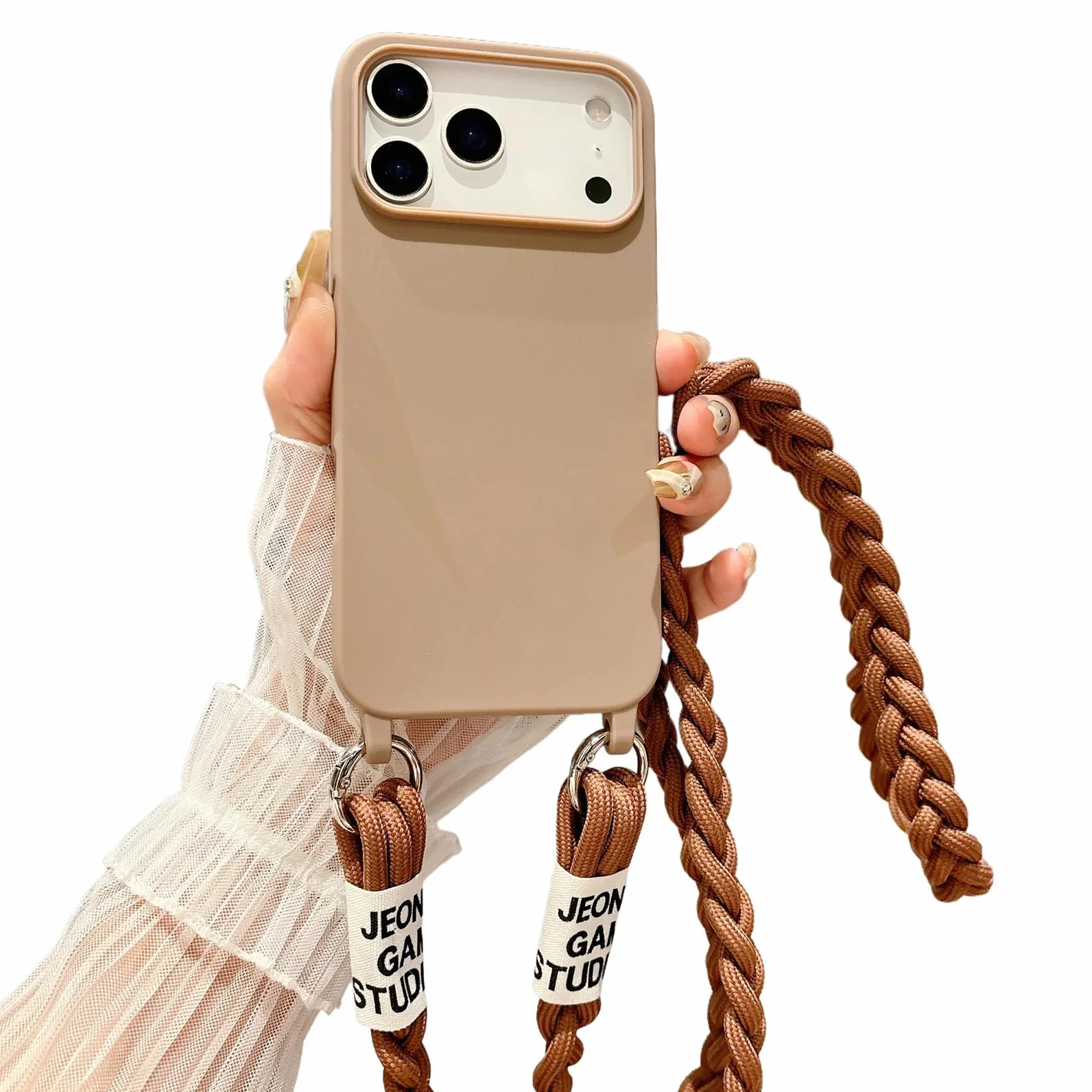 Emlivi Etui z łańcuszkiem do telefonu iPhone 17, etui na telefon z nylonowym paskiem na ramię, płynne silikonowe TPU pokrycie ze sznurkiem do zawieszenia, etui ochronne ze stylowym paskiem do iPhone'a