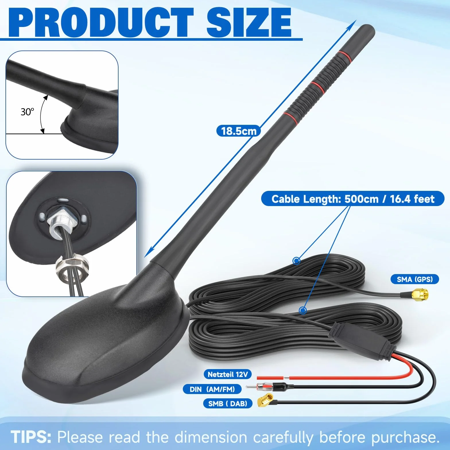 Eightwood Active DAB DAB+ antena samochodowa radio cyfrowe GPS DAB FM antena samochodowa antena dachowa antena samochodowa ze wzmacniaczem ze złączem SMB/SMA DIN adapter radio samochodowe rozdzielacz