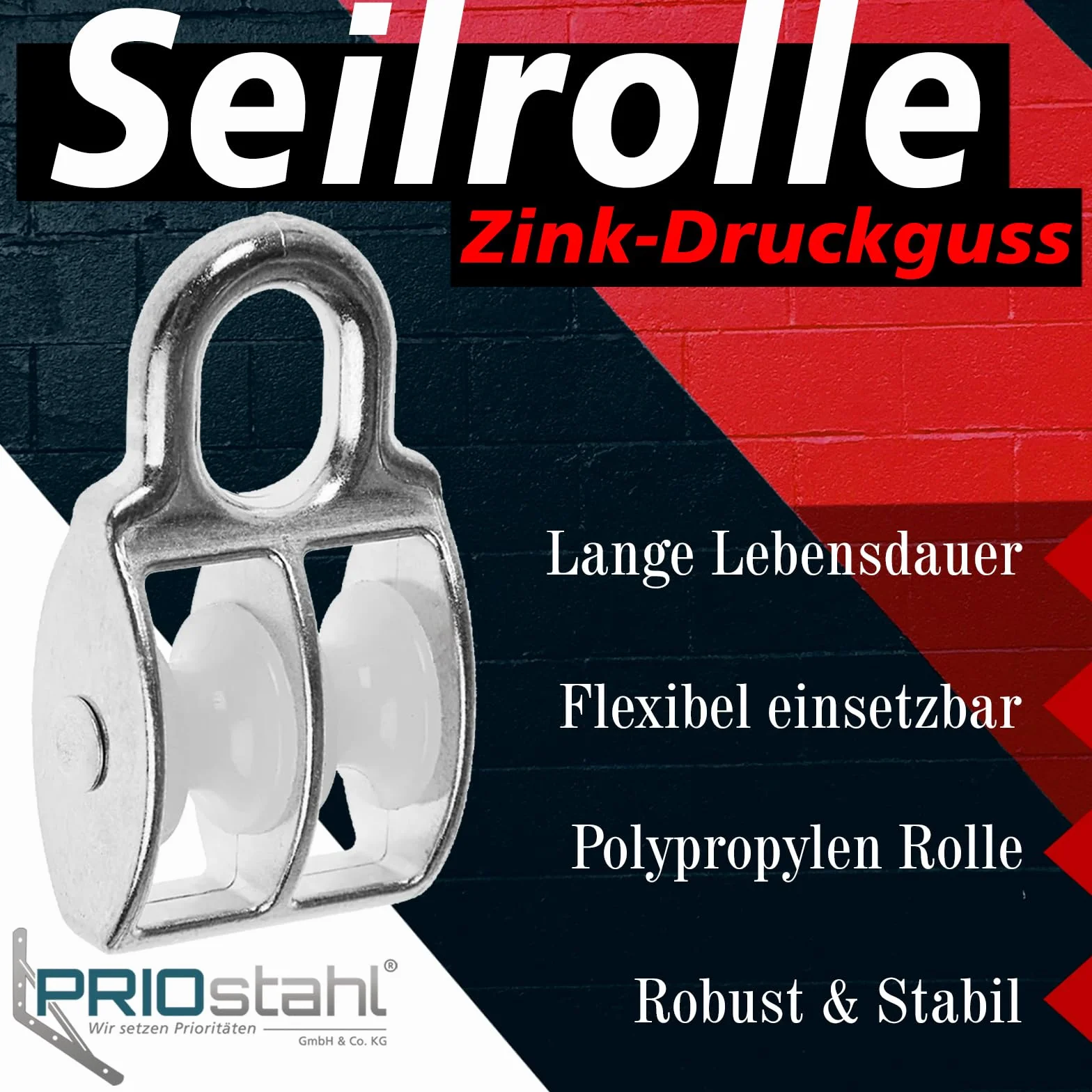 PRIOstahl Rolka linowa, rolki zwrotne, rolki linowe, rolki do podnoszenia ciężarów, rolki z tworzywa sztucznego x 4 sztuki, rozmiar: 20 mm, wersja: podwójne - koło pasowe, rolki do lin, liny druciane