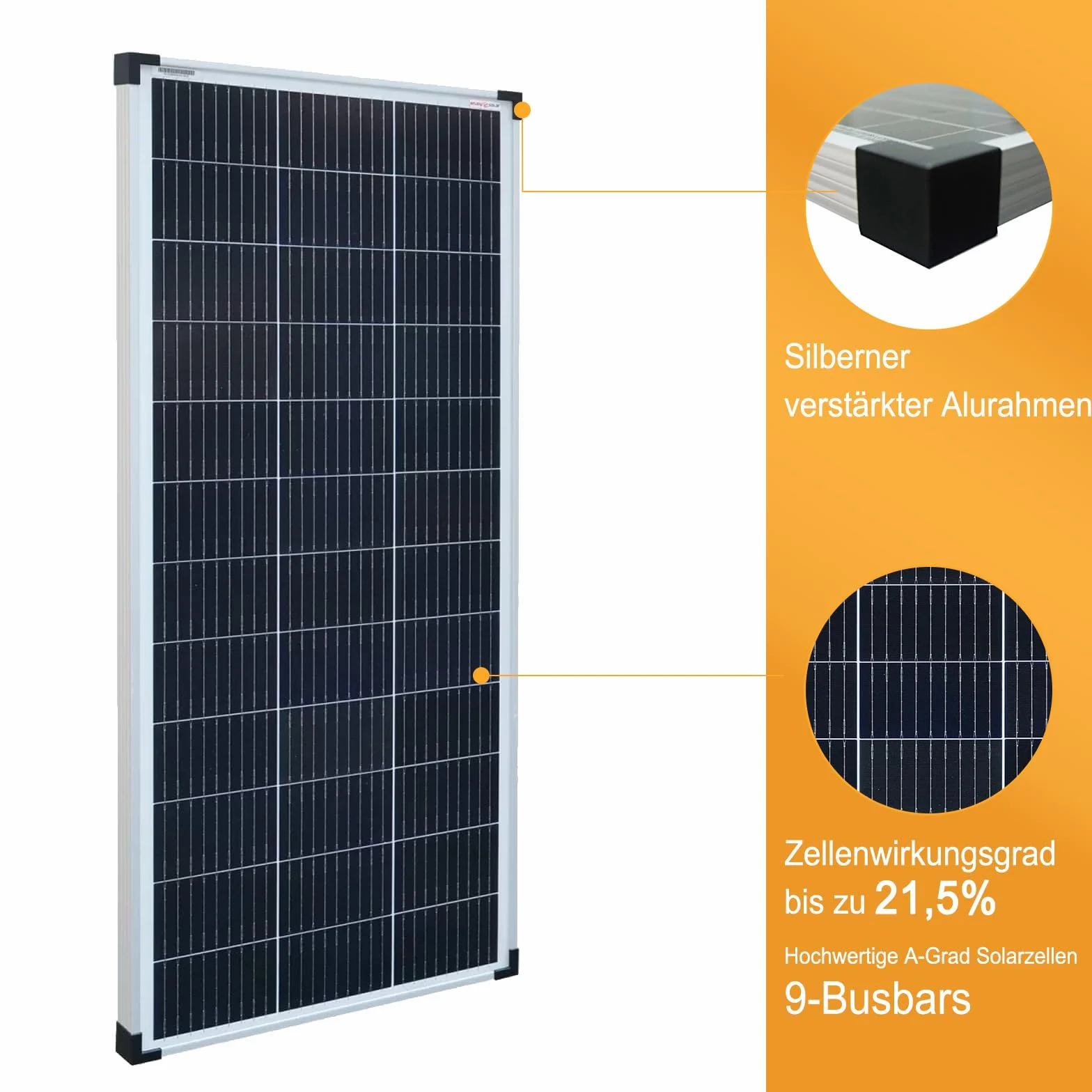 enjoy solar® Monokrystaliczny Panel słoneczny 100W 12V, PERC 9BB – idealny do kampera, instalacji balkonowej, altanki, łodzi