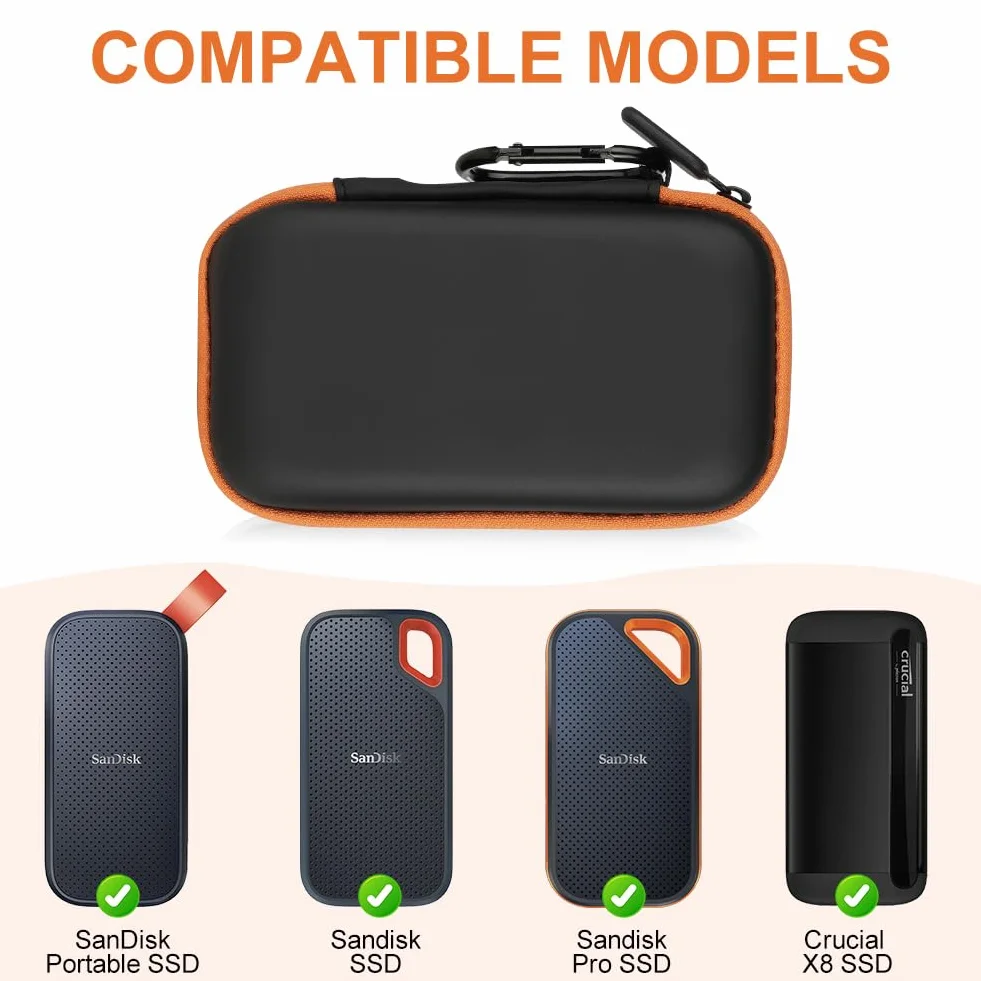 Etui na dysk twardy, przenośny zewnętrzny dysk twardy do SanDisk Extreme/SanDisk PRO 500G 1TB 2TB/2,5-calowy HDD SSD My Passport, ochronna torba do przechowywania - pomarańczowa