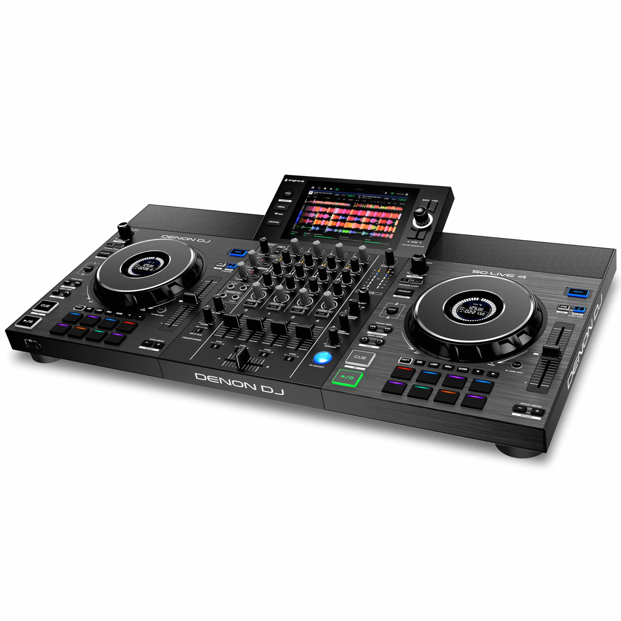 Denon DJ SC LIVE 4 Kontroler DJ z Separacją Stemów na 4 Deckach, Streamingiem Wi-Fi, Wbudowanymi Głośnikami, Kompatybilny z Serato DJ i Virtual DJ