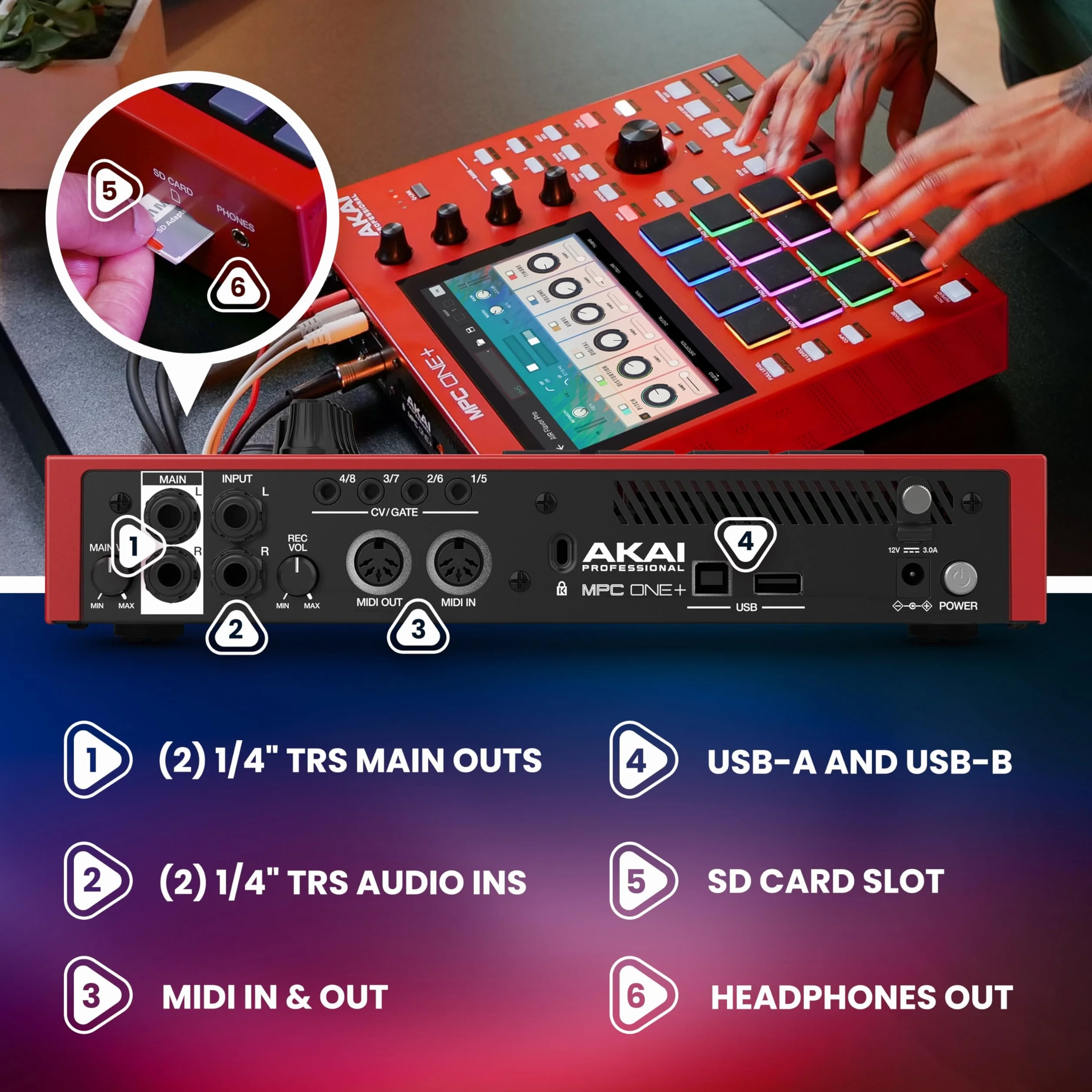 Akai Professional MPC One+ samodzielny automat perkusyjny, beat maker i kontroler MIDI z WiFi, Bluetooth, padami perkusyjnymi, ekranem dotykowym i integracją z Native Instruments