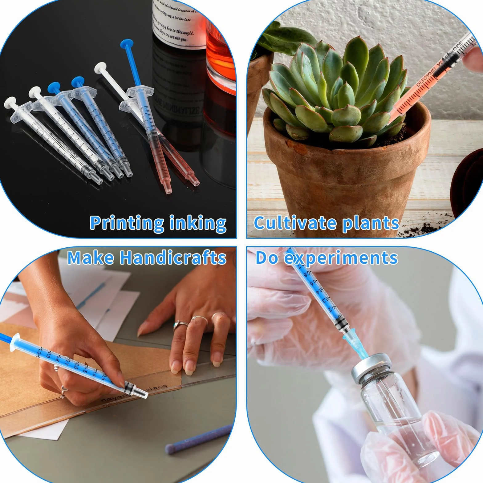 Amabro Plastikowa strzykawka, 1 ml, strzykawki w płynie z nakrętką z pomiarem do laboratoriów, karmienia, dozowania, podlewania, żywności, doustnego adaptera do wciskania, bez igły, przezroczysta