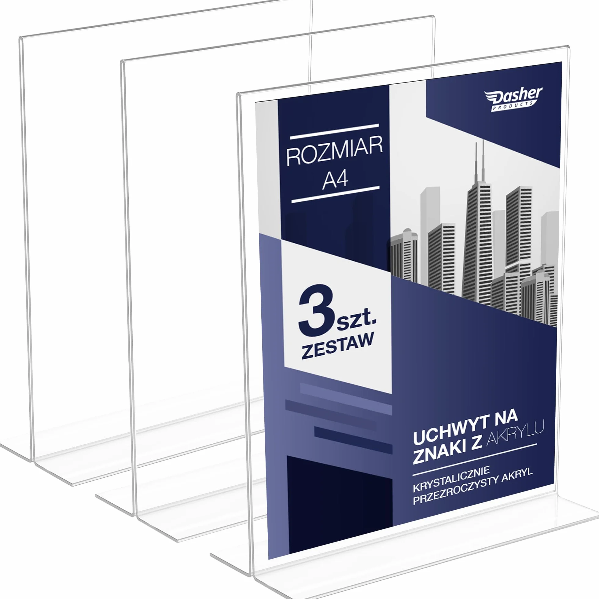 Uchwyt na Plakaty A4 z Akrylu – Stojak Stołowy w Kształcie Litery T, Dwustronny, Ładowany od Dołu, w Orientacji Pionowej. Idealny do Restauracji, Promocji, Zdjęć i Sal Lekcyjnych (A4 – Zestaw 3 Szt.)