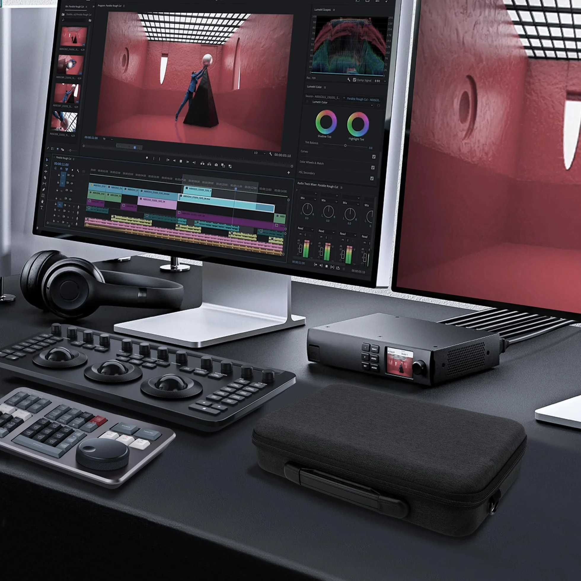 Geekria sztywna walizka podróżna EVA kompatybilny z Blackmagic Design Davinci Resolve Speed Editor, Davinci Resolve 17 Studio (ciemnoszary)