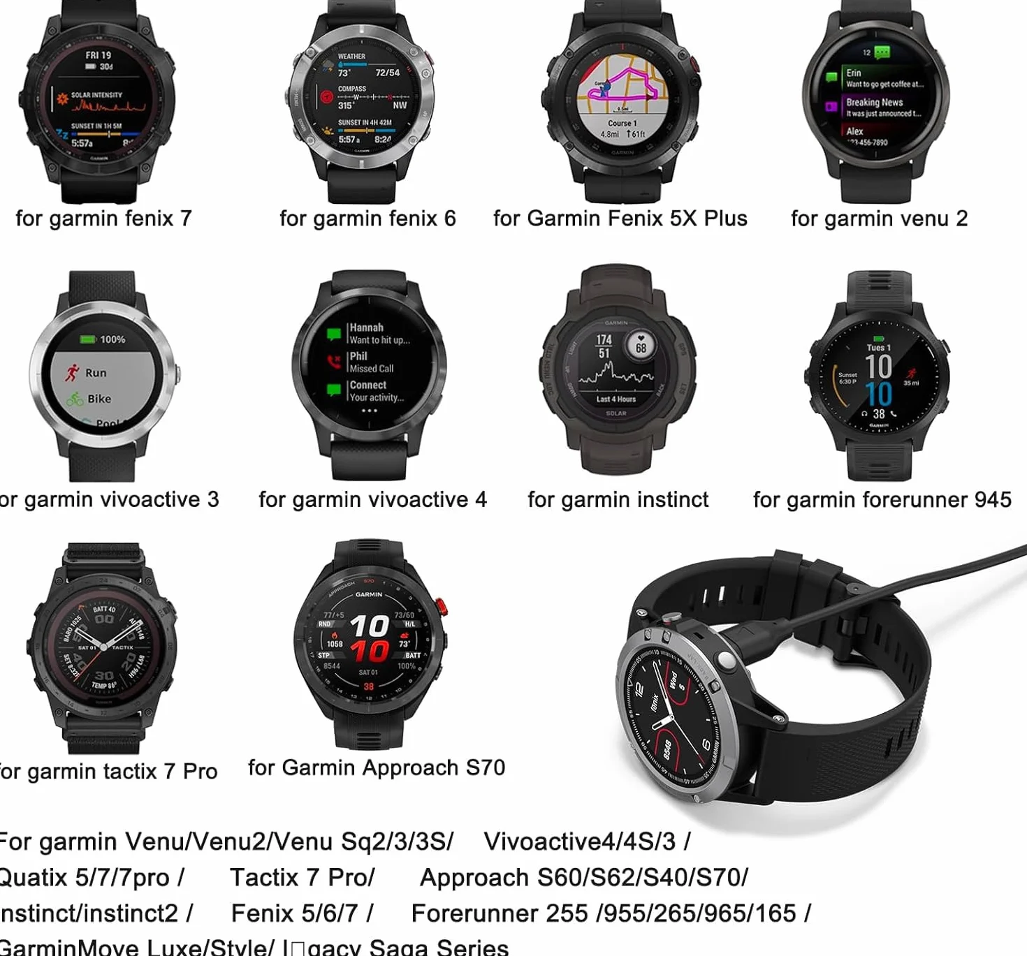 Tobfit Ładowarka do zegarka Garmin Instinct/Instinct Solar, USB C Garmin, kabel do ładowania do zegarka Garmin Instinct Solar Tactical/Instinct Solar Surf Edition/Tactix Charlie/Tactix Delta
