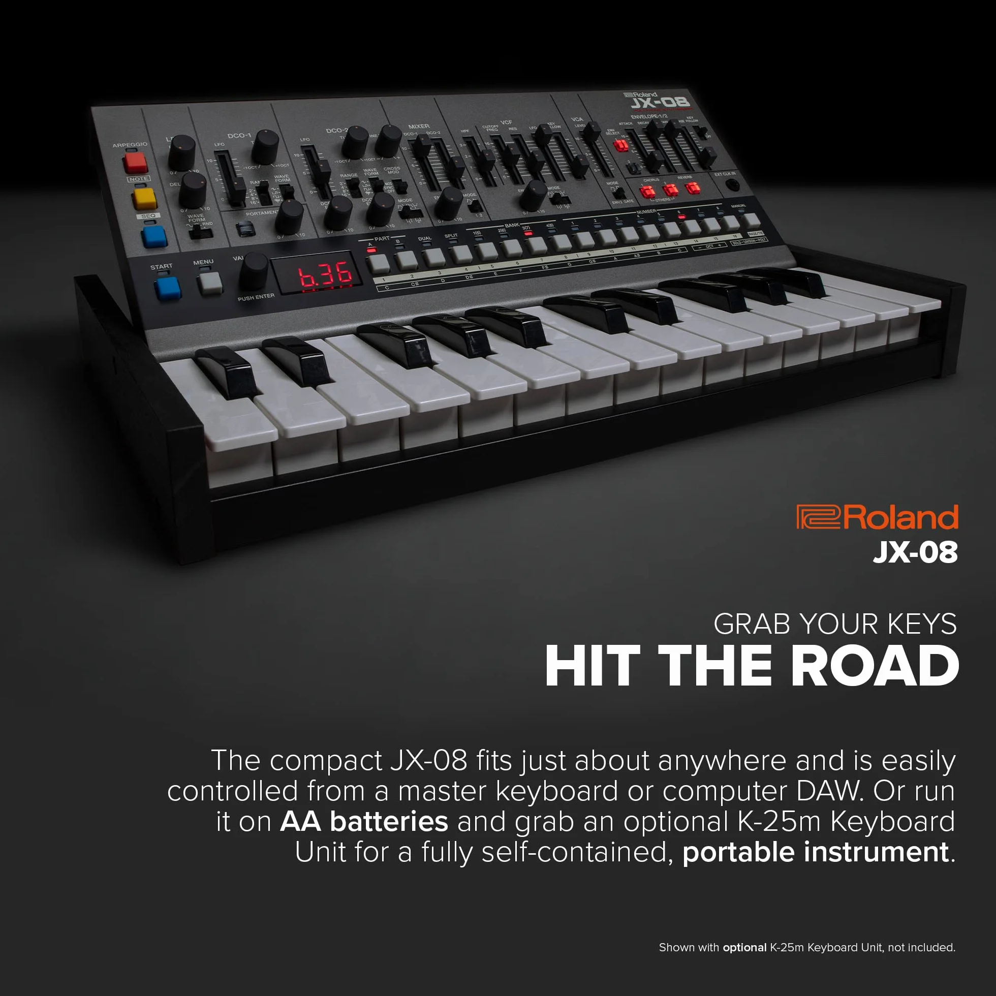 Syntezator Roland Boutique JX-08 – Kompaktowa, Nowoczesna Reedycja Legendarnego Roland JX-8P z 1985 roku z Nowymi Efektami, Sekwencerem Polifonicznym i nie tylko – Lekkie, Mobilne