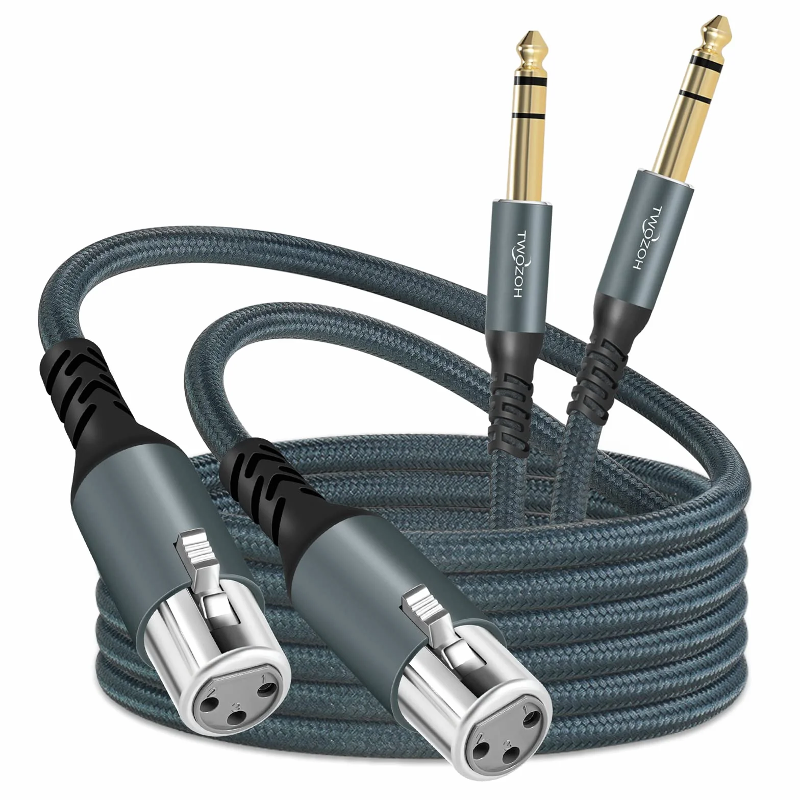 Twozoh XLR żeński na 1/4 TRS Kabel 1M 2 Pack, Pleciony 6,35 mm gniazdo stereo zbalansowany na 3-pinowy XLR Kabel mikrofonowy