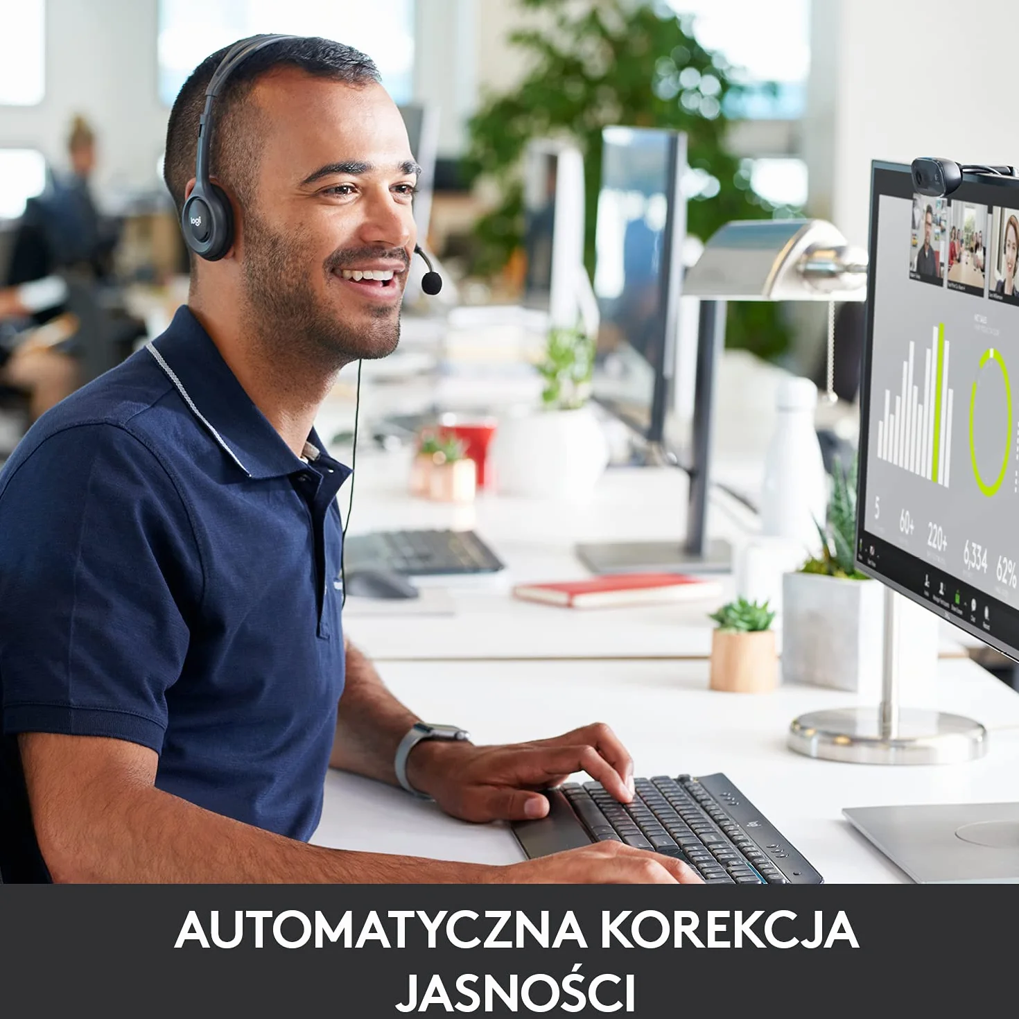 Logitech C270 kamera internetowa, HD 720p, pole widzenia 60°, stała ostrość, korekcja ekspozycji, port USB, redukcja szumów, uniwersalny uchwyt, do Skype, FaceTime, Hangouts, itp. - czarna